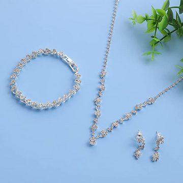 FIDDY Charm-Ketten-Set Kristall Halskette Armband Anhänger Ohrring Set Schmuckset Prom Kostüm (3-tlg)