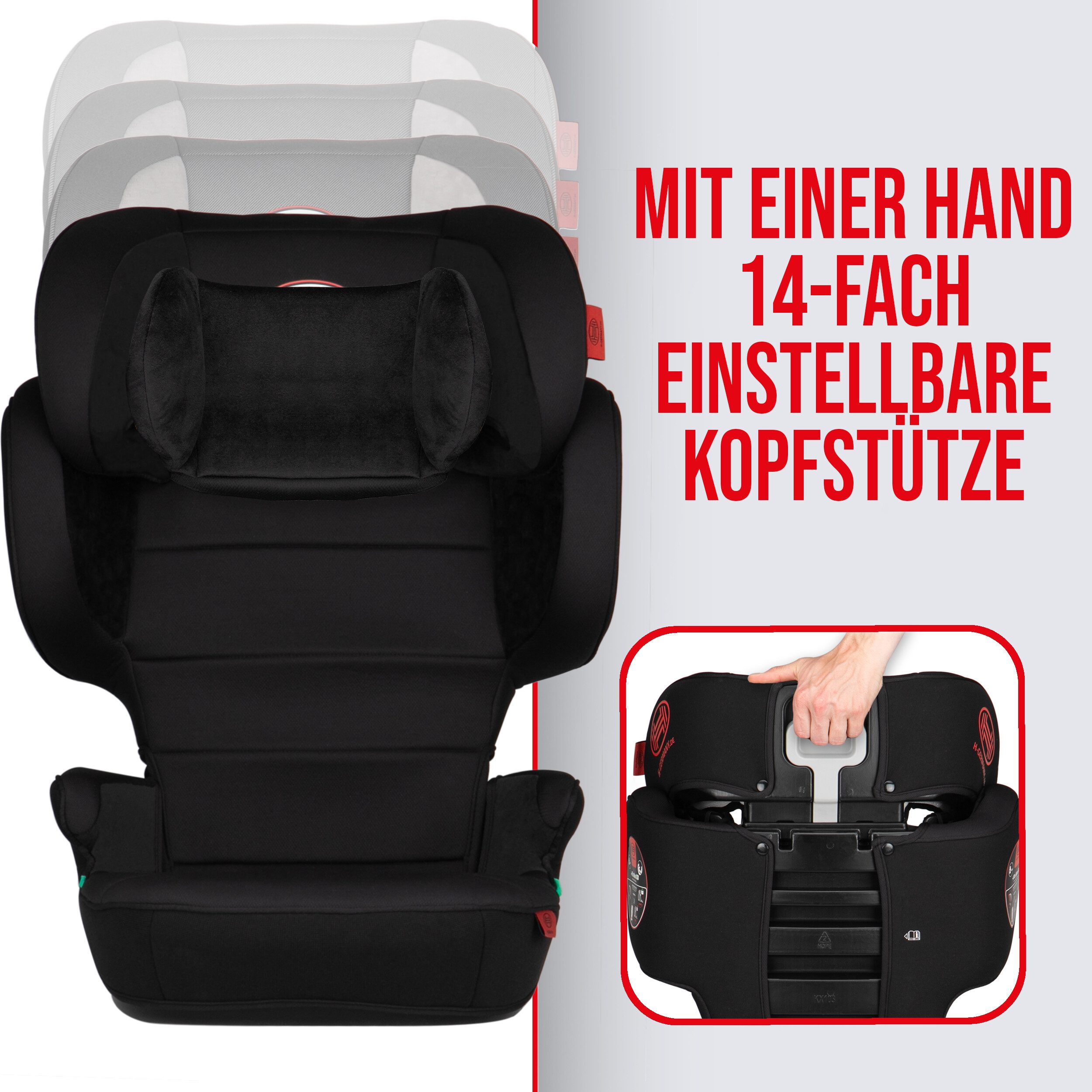 HEYNER Autokindersitz faltbarer Kindersitz mit Isofix + Tasche und 14-Fach verstellbarer, ab: ab 4 Jahren, (1-tlg) – Bild 4 von 5