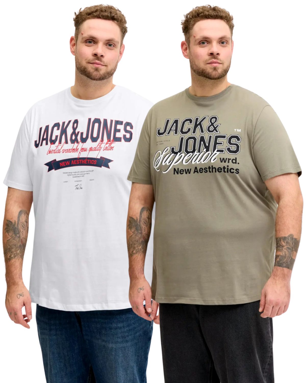 Jack & Jones PlusSize Print-Shirt (Spar-Set, 2er-Pack) mit hochwertigem Logodruck, aus Bio-Baumwolle