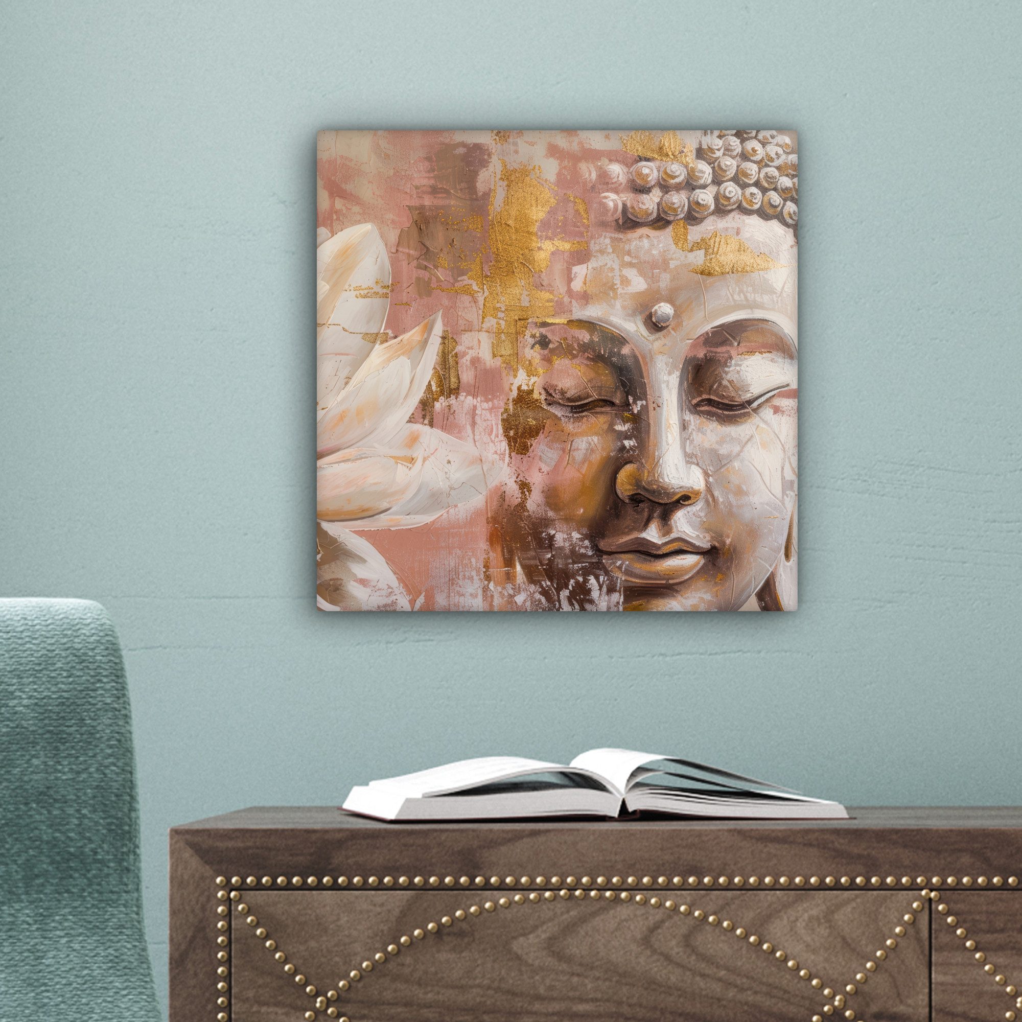 OneMillionCanvasses® Leinwandbild Buddha - Blume - Gold - Rosa - Abstrakt, Fotodruck (1 St), Wandbild, Deko Schlafzimmer Wohnzimmer Flur 20x20 cm – Bild 3 von 5