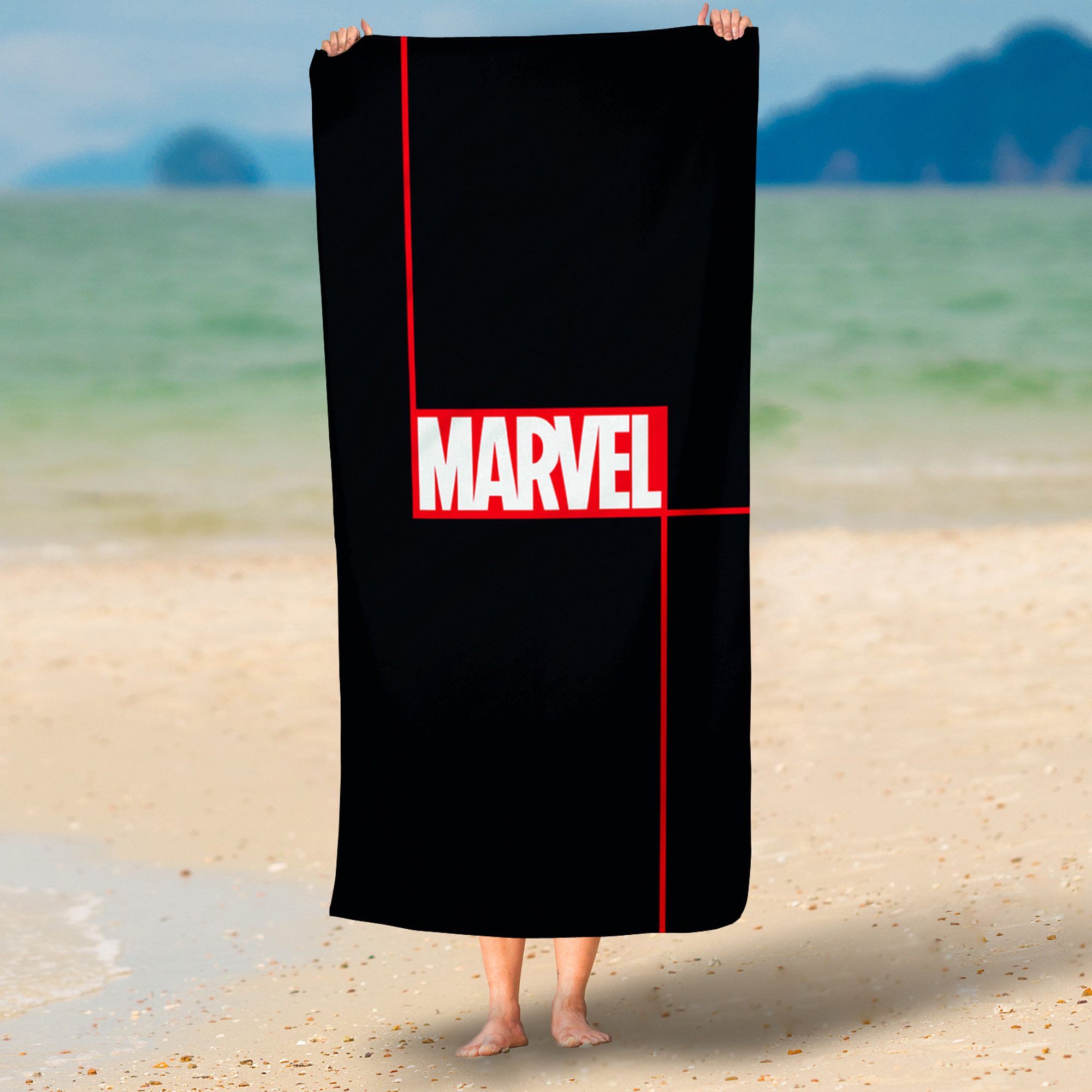 BERONAGE Strandtücher Marvel Badetuch Logo Schwarz 75x150 cm, 100% Baumwoll günstig online kaufen