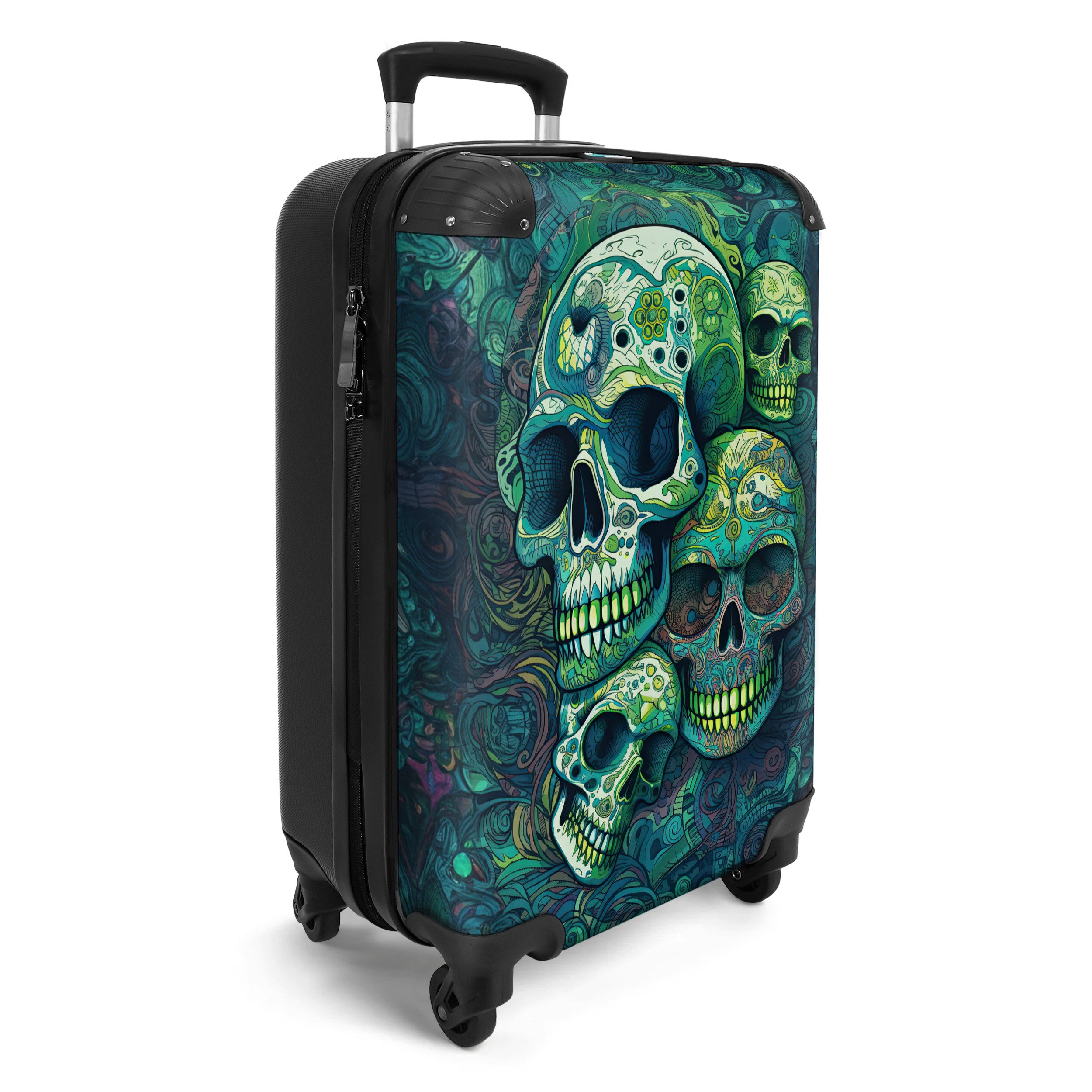 NoBoringSuitcases.com© Hartschalen-Trolley Totenkopf - Grün - günstig online kaufen