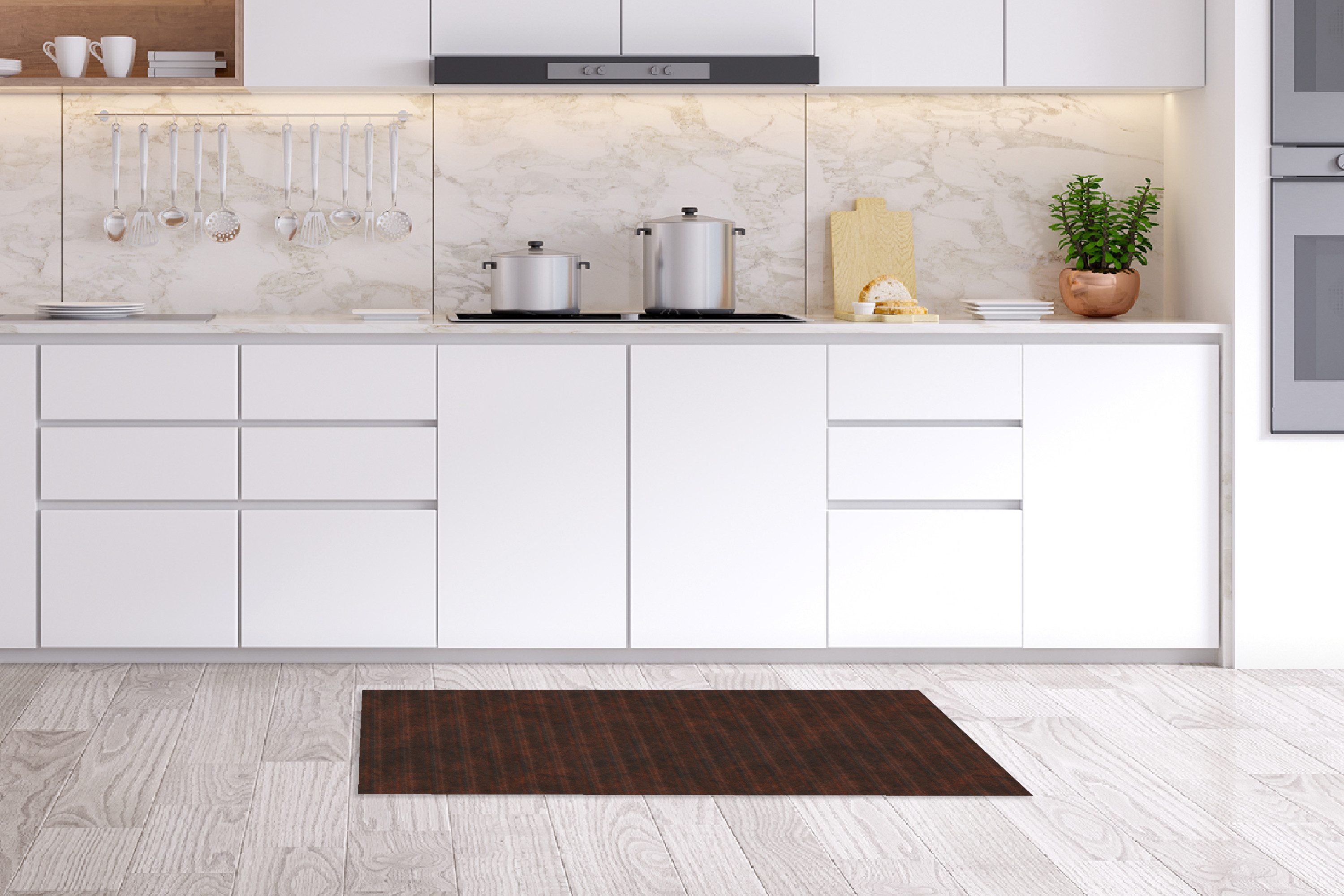 MuchoWow Küchenläufer Rost - Linien - Muster, aus Kunststoff, Küchenteppich, Läufer für Küche, Rutschfest, Küchendeko, 120x50 cm