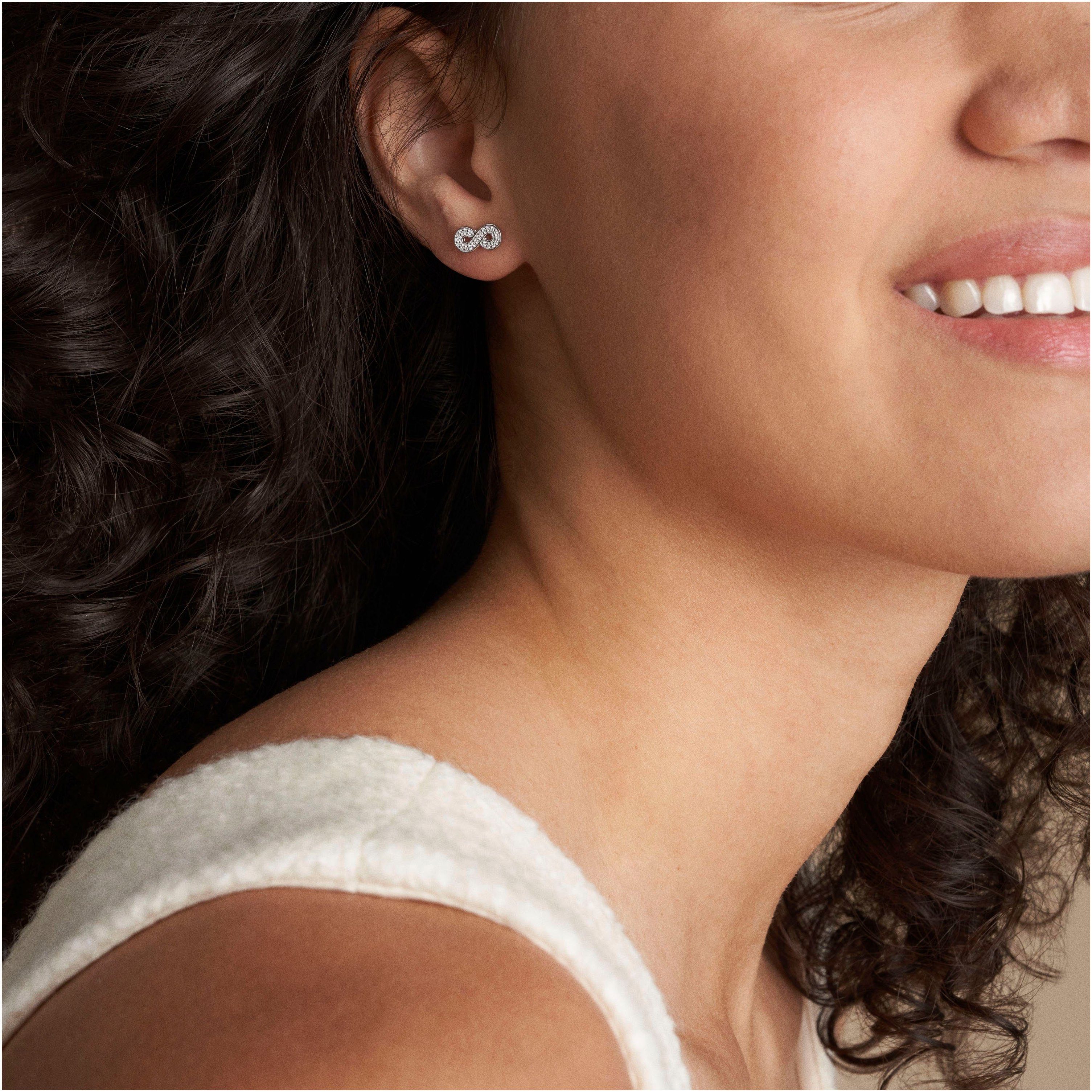 Fossil Ohrstecker-Set Schmuck Silber 925 STERLING Unendlichkeitsschleife/Infinity, mit Zirkonia (synth)