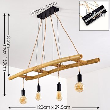 hofstein Pendelleuchte »Dovera« Hängelampe aus Metall/Bambus/Hanfseil in Schwarz/Braun/Natur, ohne Leuchtmittel, 4xE27, in Leiter-Optik im Retro/Vintage Design, max. Höhe 150cm