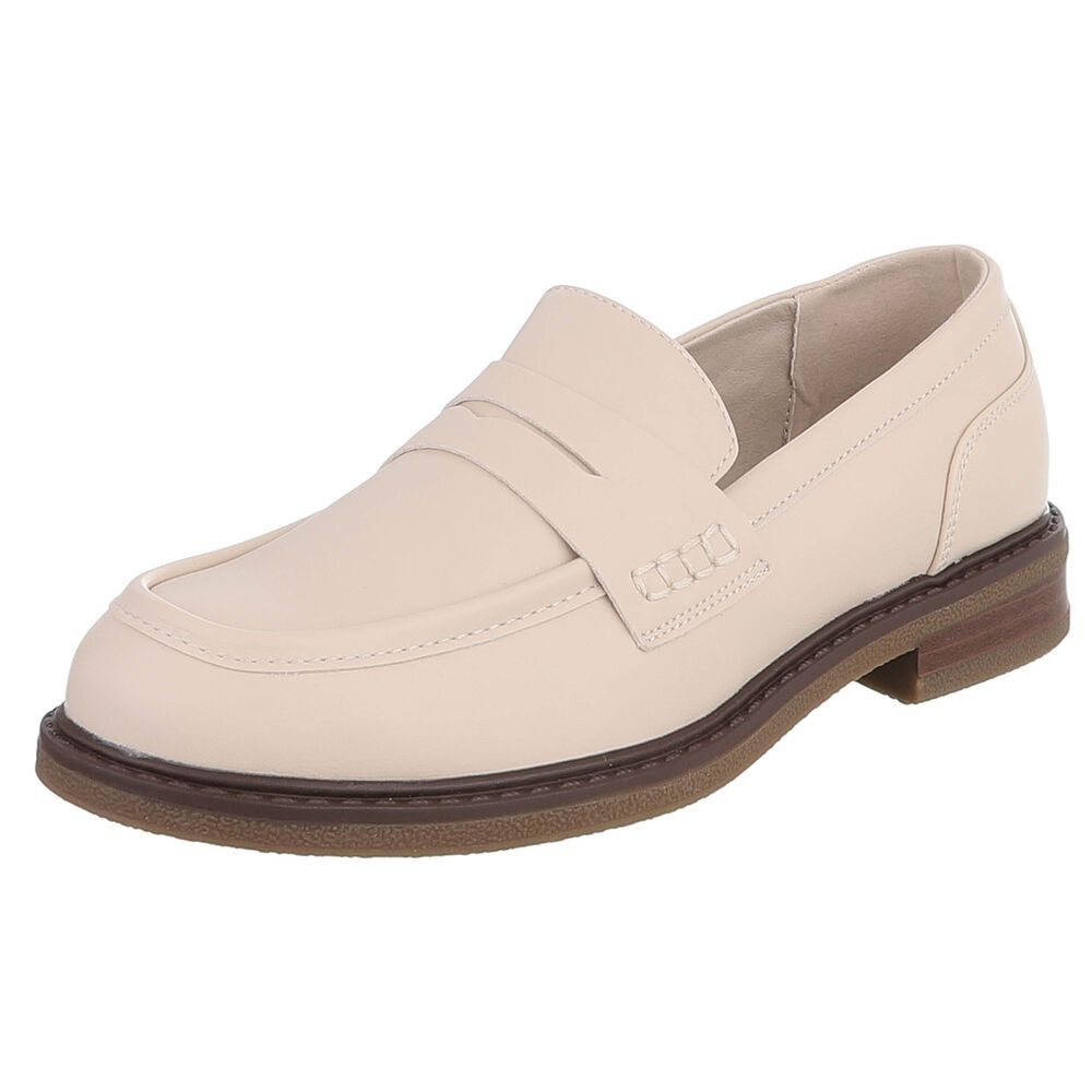 Ital-Design Damen Loafer Pennyloafer mit Blockabsatz Slipper (91742633) Blockabsatz Mokassins in Beige