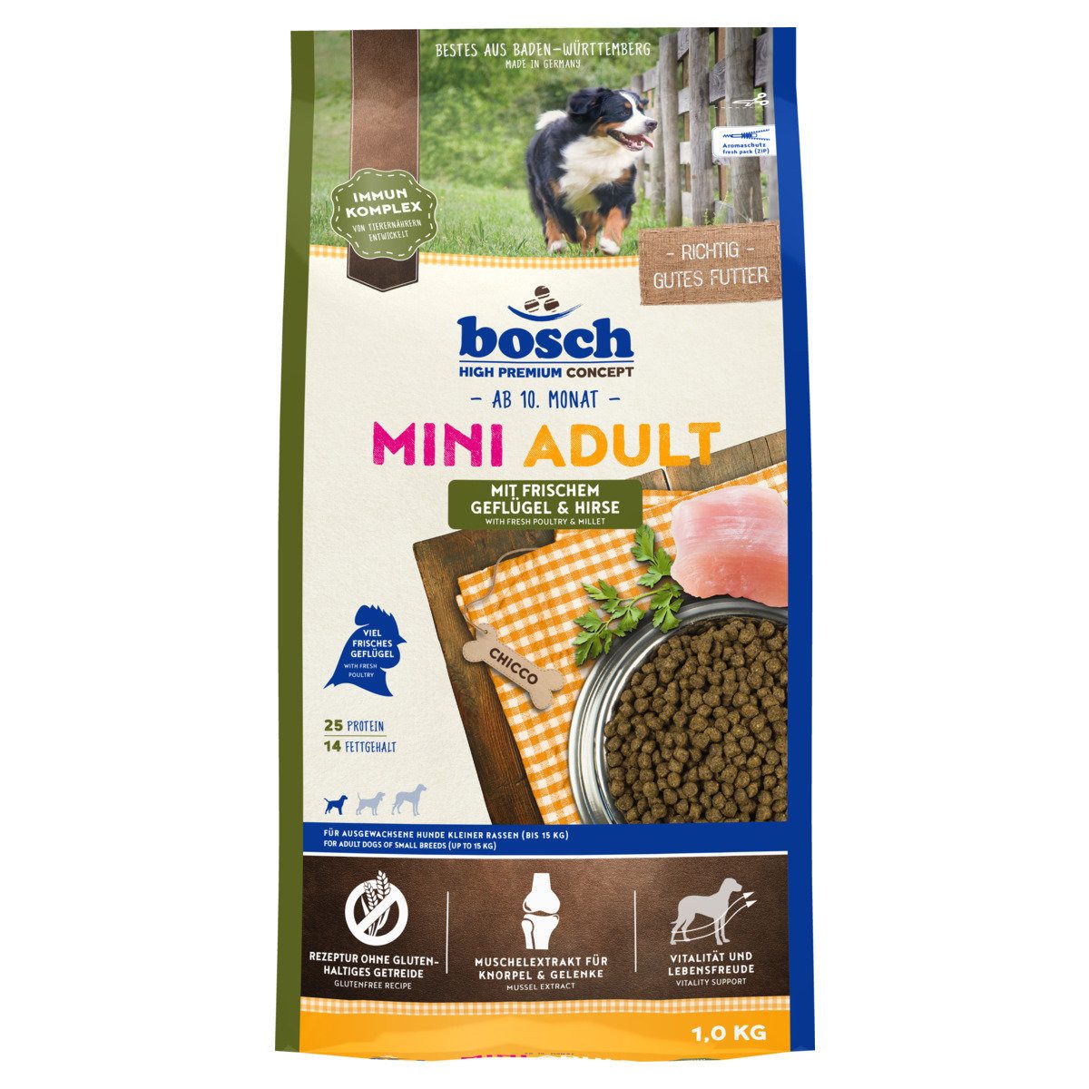 Bosch Petfood Mini Adult mit Geflügel & Hirse 1 kg, für: Hund