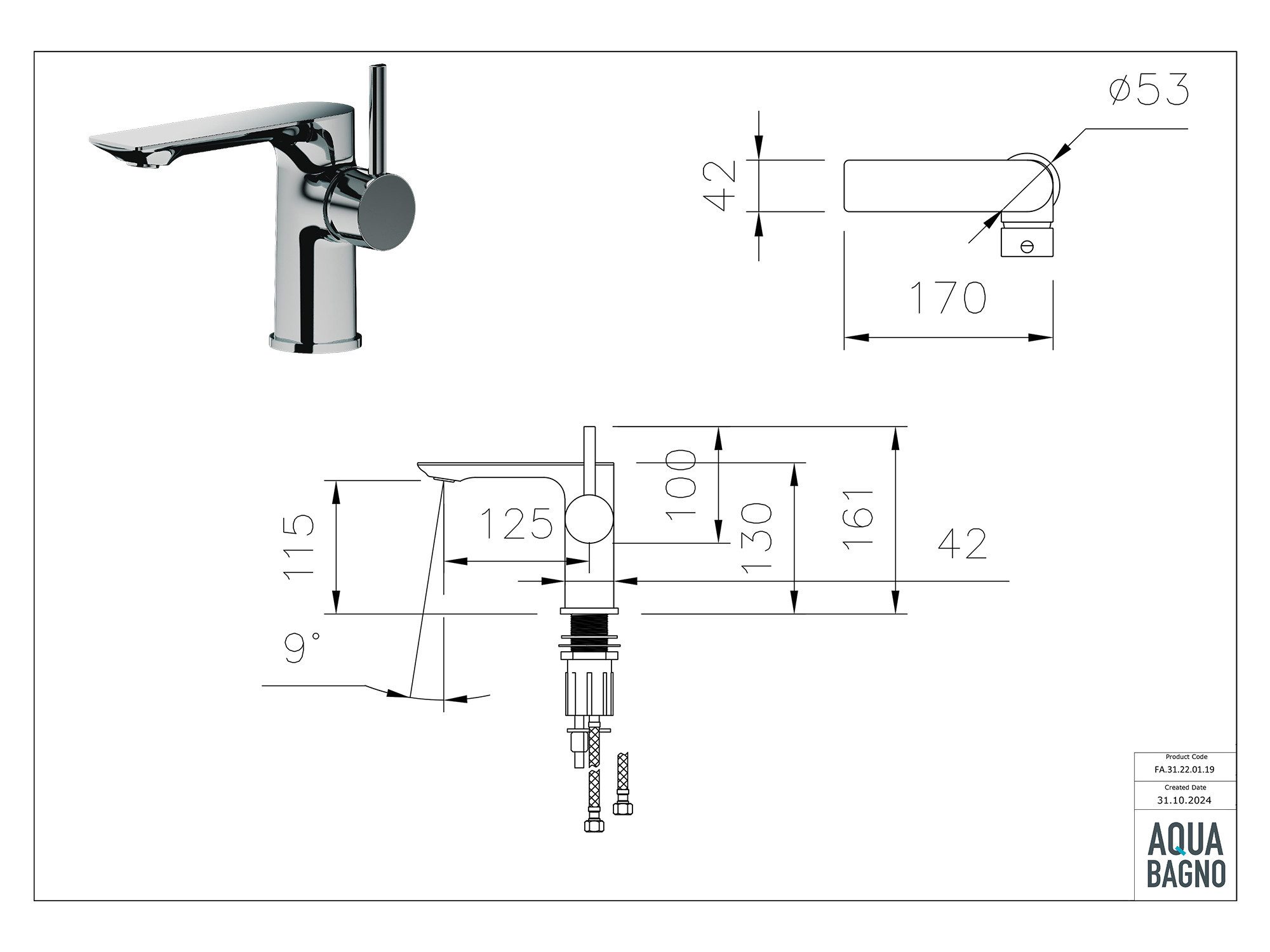 Aqua Bagno Waschtischarmatur Einhebelmischer Mischbatterie Waschtischarmatur Badezimmer (Badarmatur, Waschbeckenarmatur, EHM) Waschbeckenarmatur verchromt – Bild 5 von 5