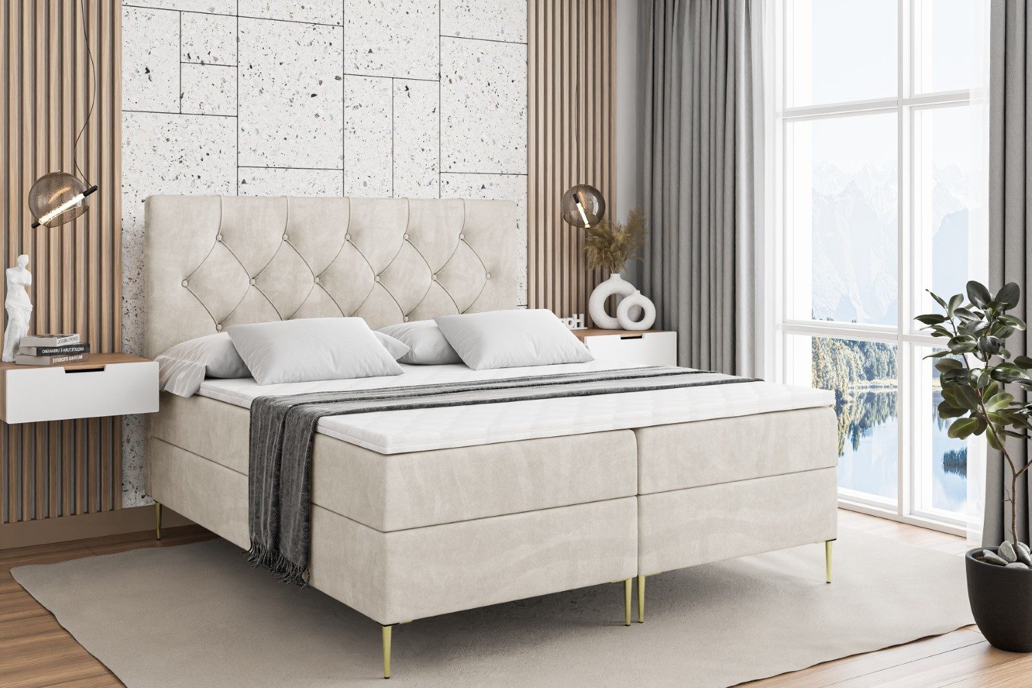 ALTDECOR Boxbett MIRAGE-F (Multipocket-Matratze H4, H3 Matratze Bonellfederung, Topper, Kopfteil)