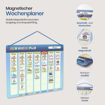 Likarto Magnettafel Magnetischer Wochenplaner für Kinder Montessori Planer mit 198 Magnete, Mit Kordel - Komplett beschreib- und abwischbar