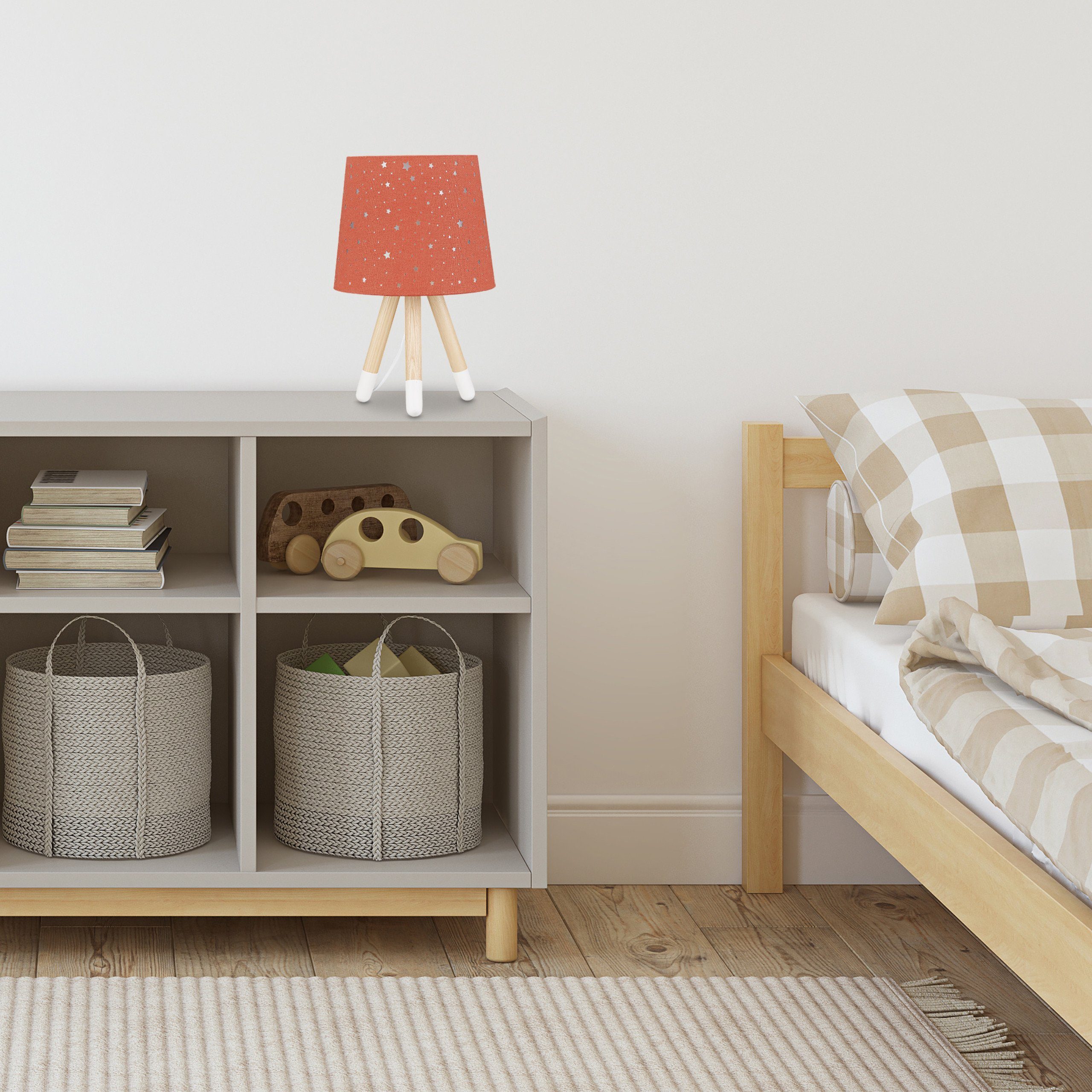 relaxdays Nachttischlampe Tischlampe Kinderzimmer Sterne, Rosa
