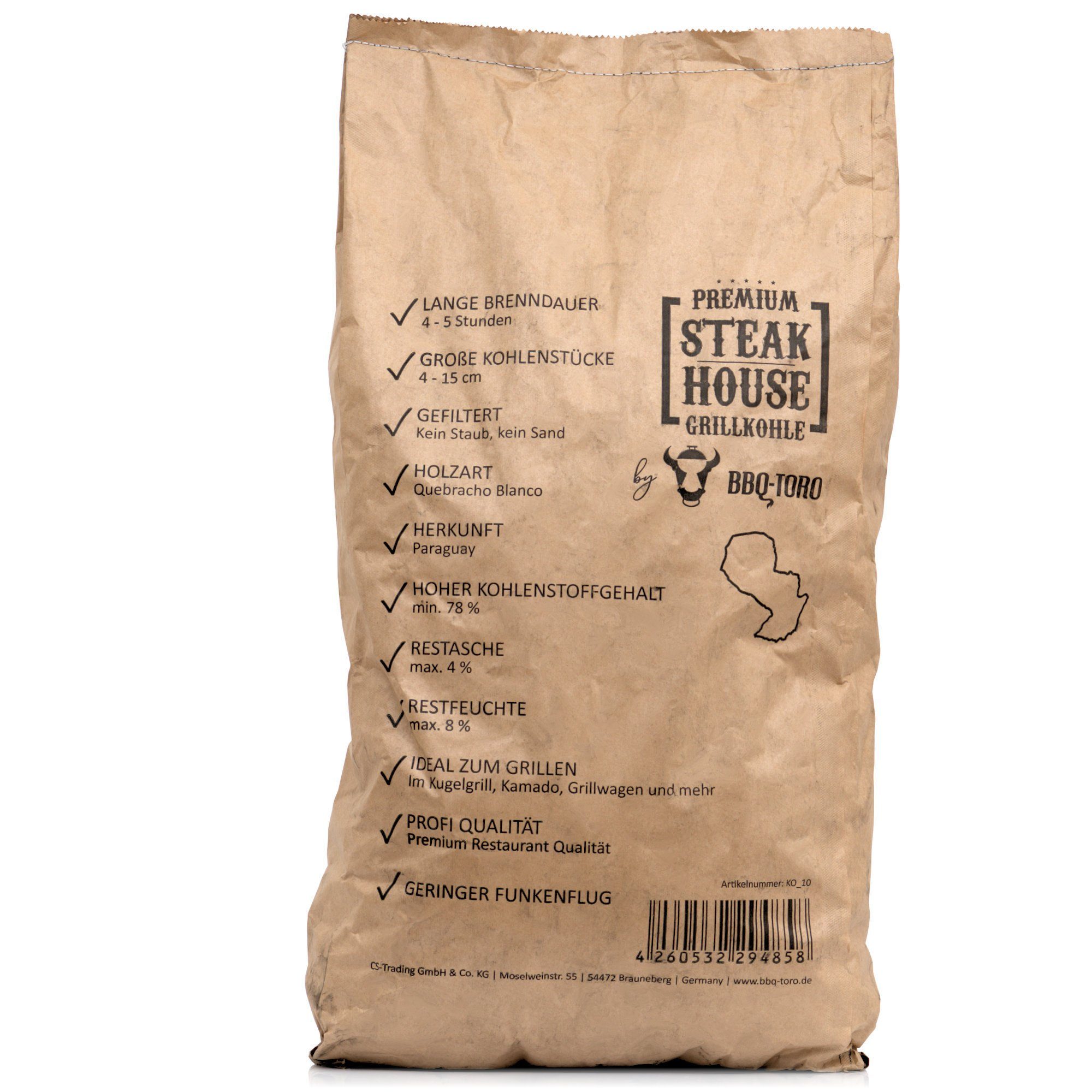 BBQ-Toro Grillkohle BBQ-Toro Premium Steak House Grillkohle, 10 kg, Querbracho Blanco, 10.00 kg