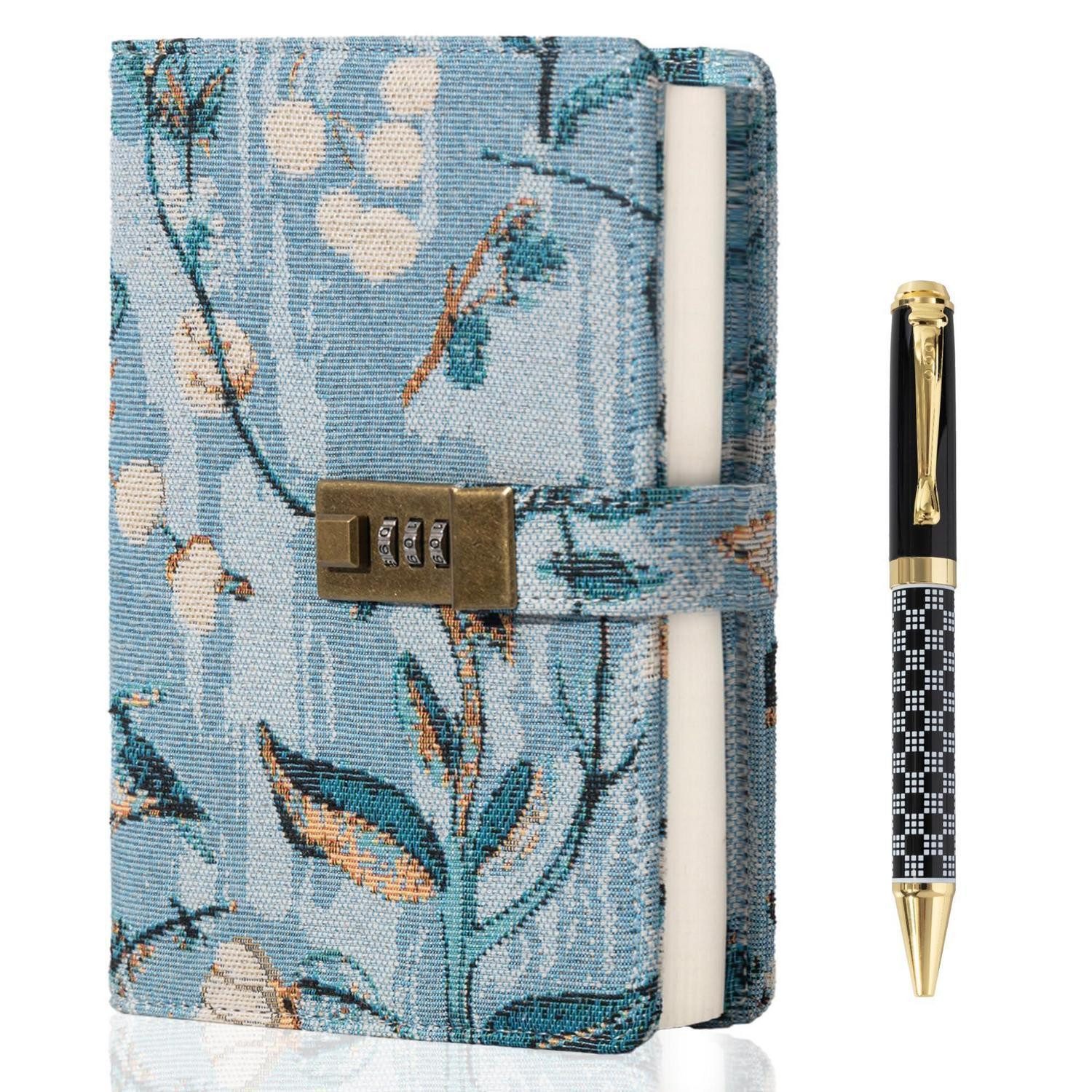 LuxusKollektion Tagebuch Tagebuch mit Schloss & Stift, A5, Stoffeinband