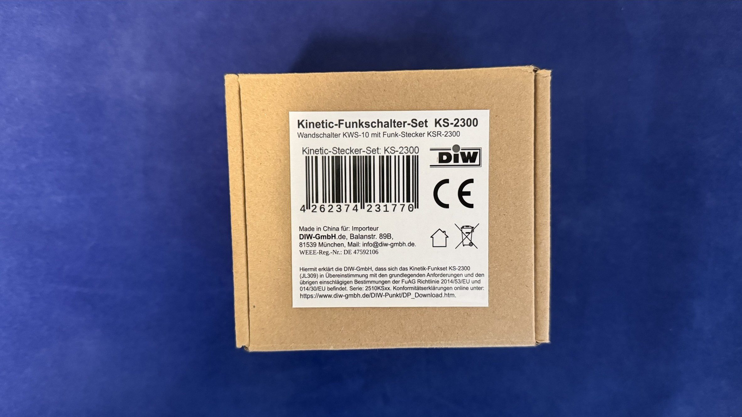 DIW-Funk Funk-Empfangsmodul KS-2300 Funk-Schaltset mit Funksteckdose und Wandsender Kinetic, für Innenbereich, 1 Schaltkontakte, Spar-Set, 2-tlg., komplettes Set, Kintetic - funktioniert ganz ohne Batterien