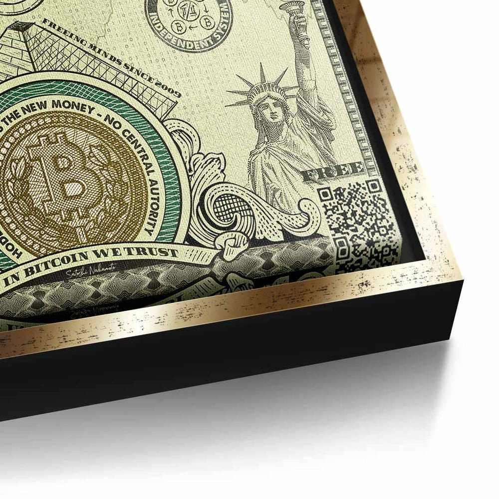 DOTCOMCANVAS® Leinwandbild, premium mit Bitcoin Rahmen currency Krypto Leinwandbild Rahmen silberner crypto