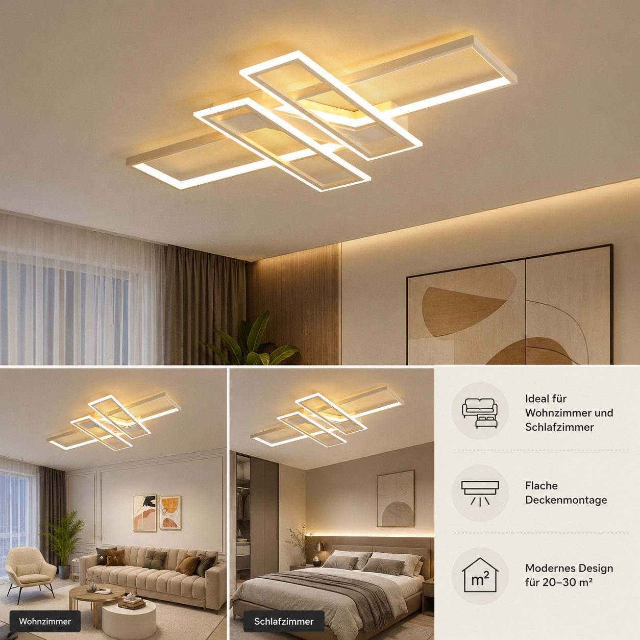 OYLCDI Deckenleuchten LED Deckenlampe 6 Rahmen,Dimmbar mit Fernbedienung für Wohnzimmer, LED fest integriert, 94W 3000-6500k, Modern Runde Wohnzimmer Schlafzimmer Arbeitszimmer Esszimmer Dekoration Lampen, Wohnzimmer-Leuchte