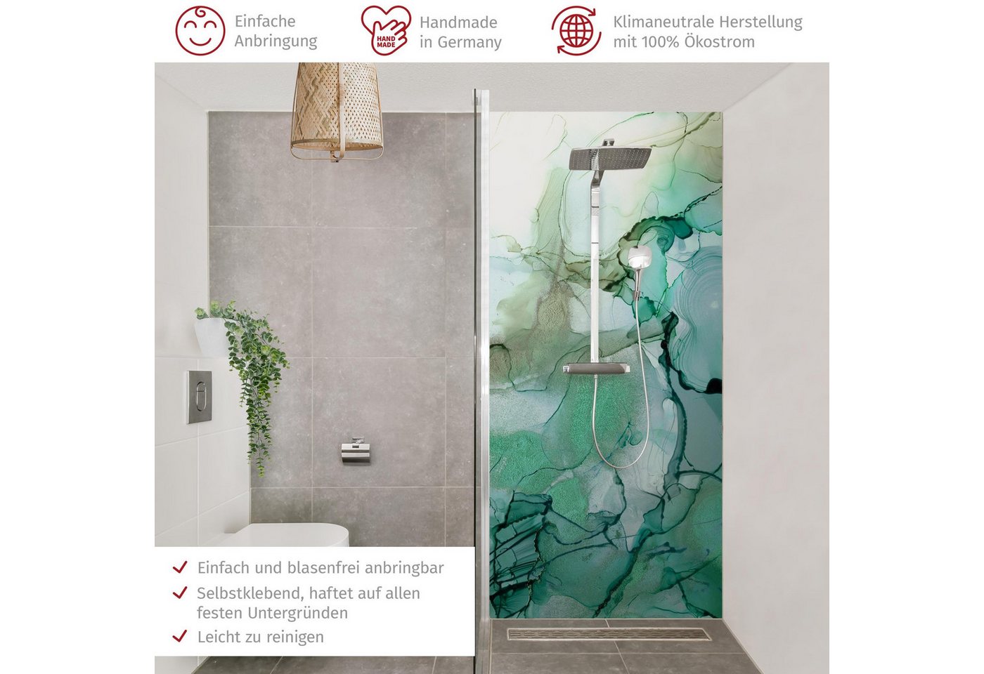 Thumbnail - Bilderdepot24 Badrückwand Abstrakt türkis Duschrückwand ohne Bohren Dusche Aquarell, (1-tlg., Hart-Folie Premium matt 0,...