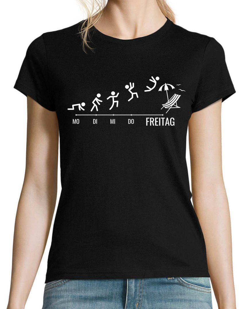 Youth T-Shirt Damen Wochenende Freitag trendigem Designz mit Shirt Frontprint Schwarz