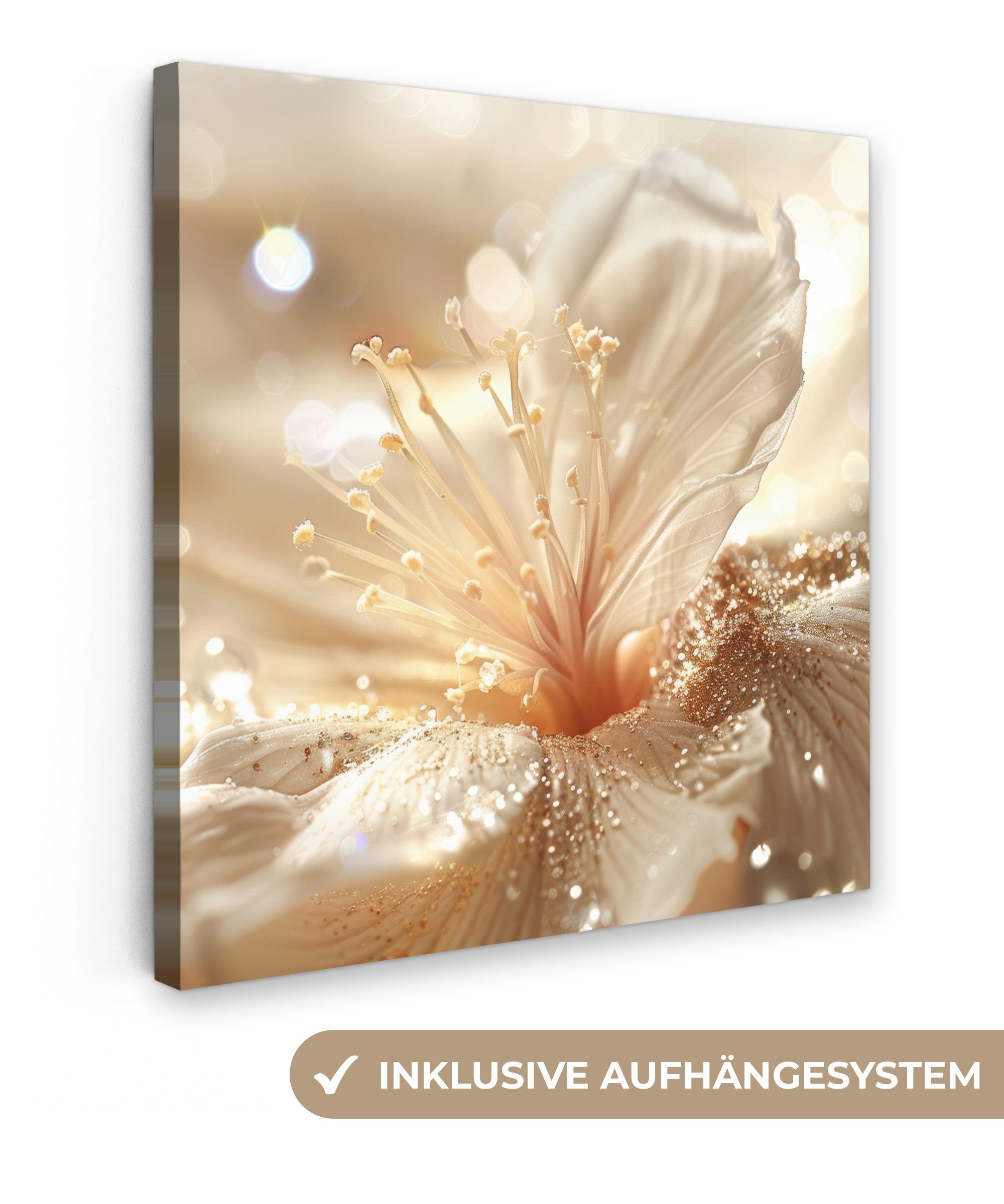 OneMillionCanvasses® Leinwandbild Blume - Weiß - Glitter - Gold - Modern, F günstig online kaufen