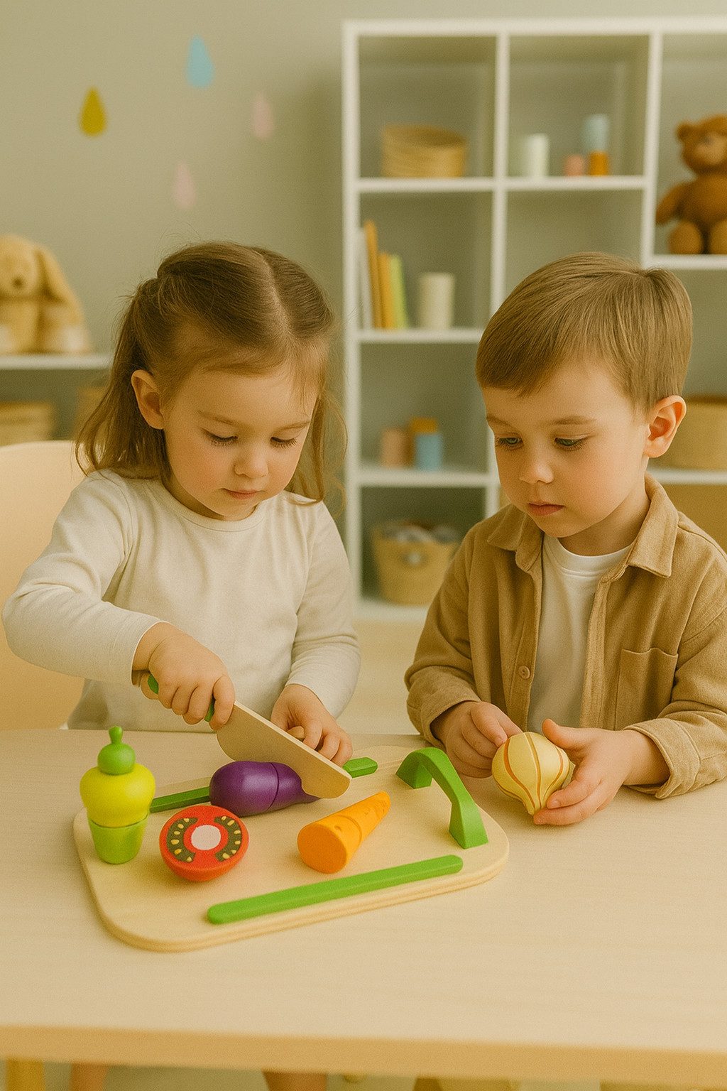 Eichhorn Spiellebensmittel Kaufladen Holz-Spielset 12-tlg. Schneideobst Gemüse mit Brett & Messer, (Set, 12-tlg., Geschenk-Set), Fördert Motorik, Rollenspiel und Fantasie ab 2 Jahre Kaufladen Zubehör