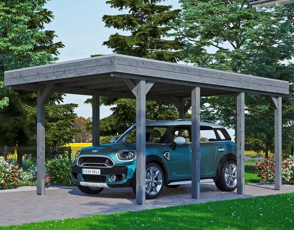 Skanholz Einzelcarport Friesland, BxT: 314x555 cm, 221 cm Einfahrtshöhe,  Flachdach-Carport, Dachschalung mit EPDM-Folie