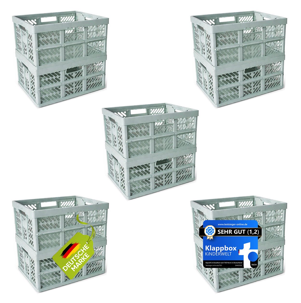 KiNDERWELT Klappbox 10x Premium Faltbox 45 L mit Soft-Touch Griffen, aus hochwertigem Kunststoff