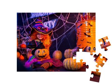 puzzleYOU Puzzle Kleine Halloween-Hexe auf der Party, 48 Puzzleteile, puzzleYOU-Kollektionen Festtage