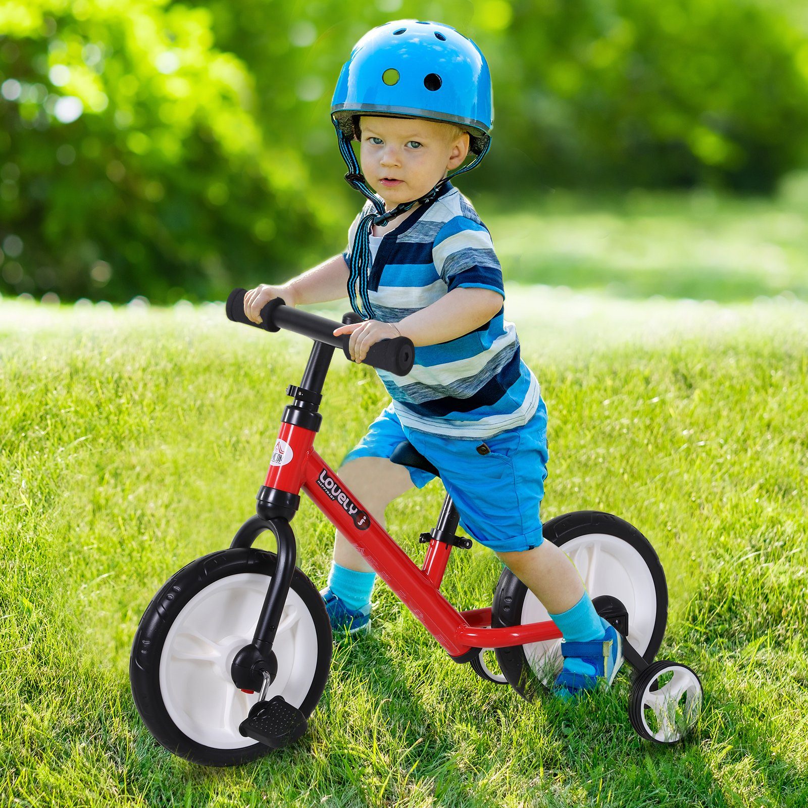 HOMCOM Laufrad Kinderrad mit Stützräder Pedale 12 Zoll, Rot 85 x 36 x 54 cm günstig online kaufen