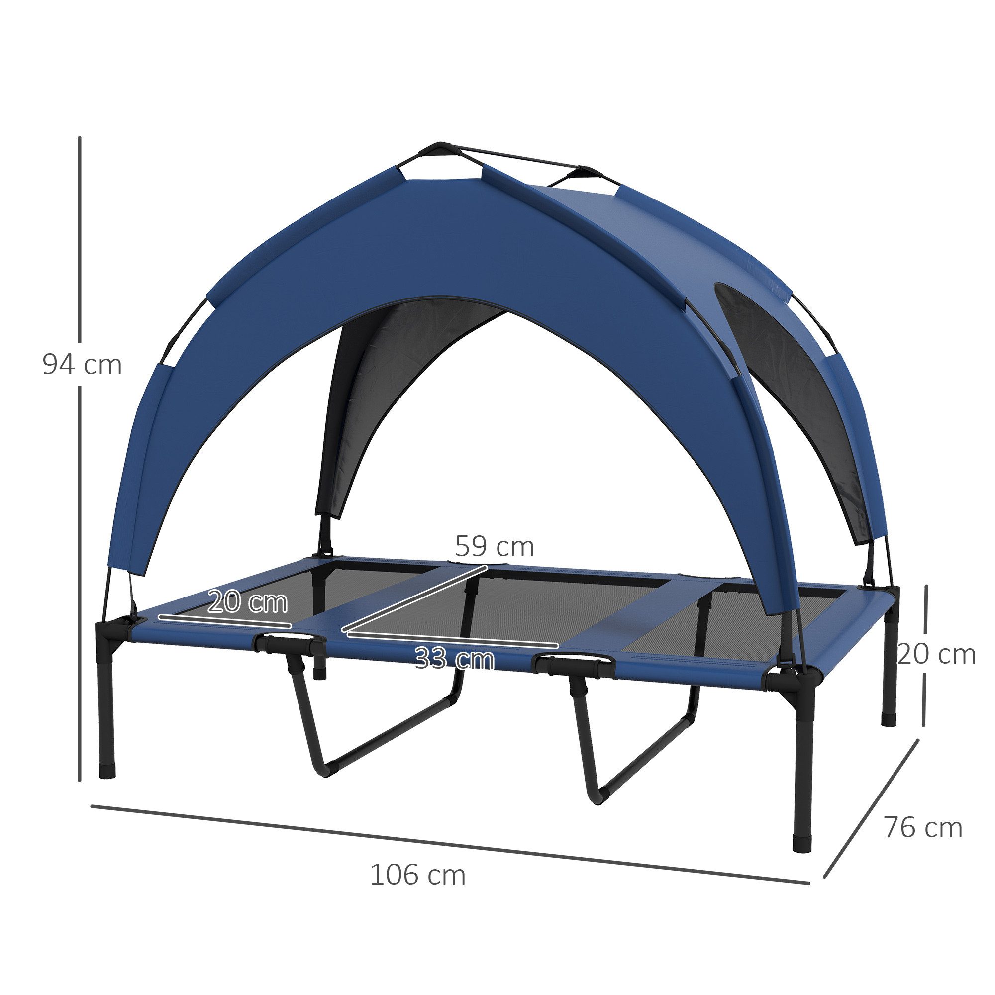 PawHut Tierbett Erhöhtes Hundebett, Outdoor Hundeliege, Atmungsaktiv, Dunkelblau, Oxford, Taftstoff, für große Hunde Dunkelblau Oxford 106 x 76 x 94 cm