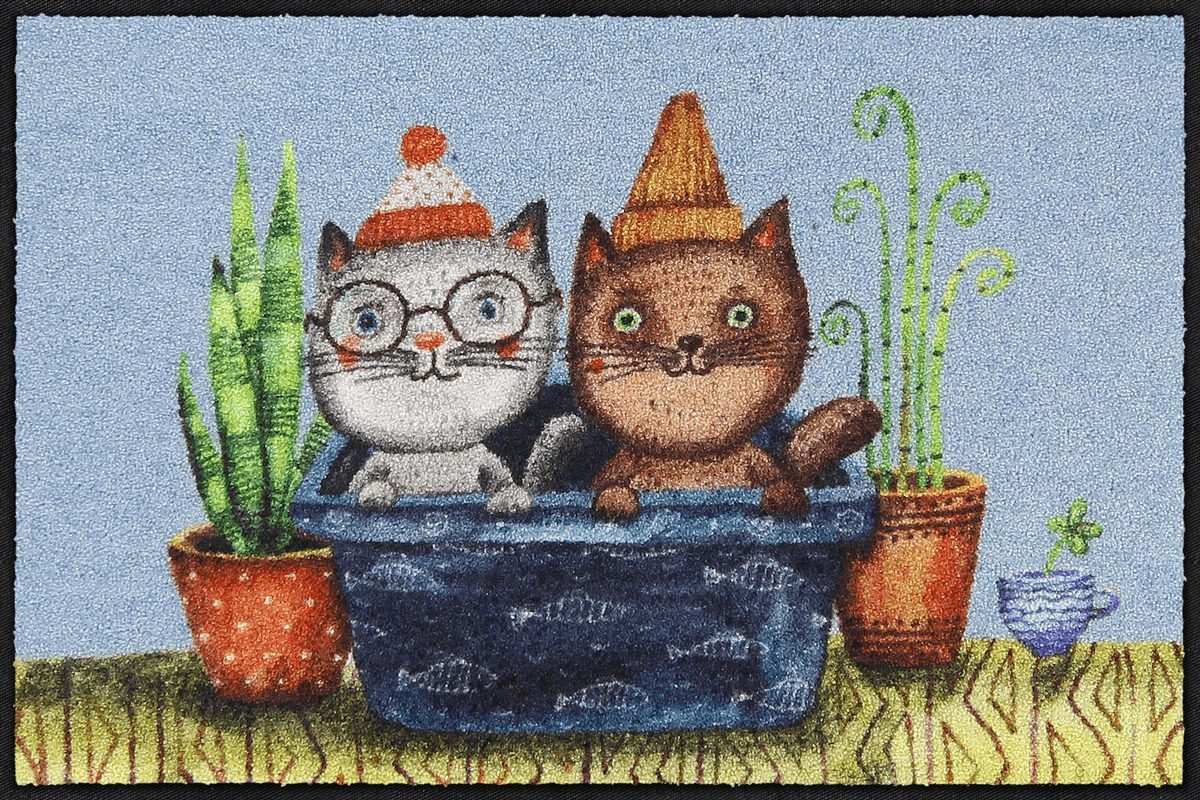Salonloewe Fußmatte Salonloewe TROUBLE CATS Fußmatte Wohnmatte 50 x 75 cm, rechteckig, Höhe: 7 mm, In- und Outdoor, waschbar und trocknergeeignet
