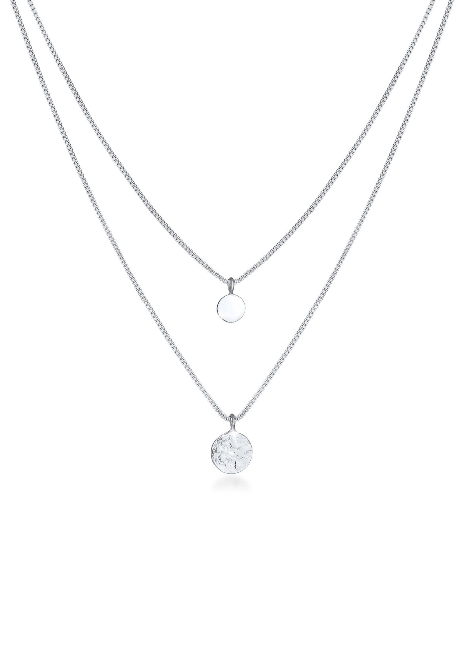 Elli Ketten-Set 2-lagig Layer Coin Plättchen Struktur 925 Silber, Geo