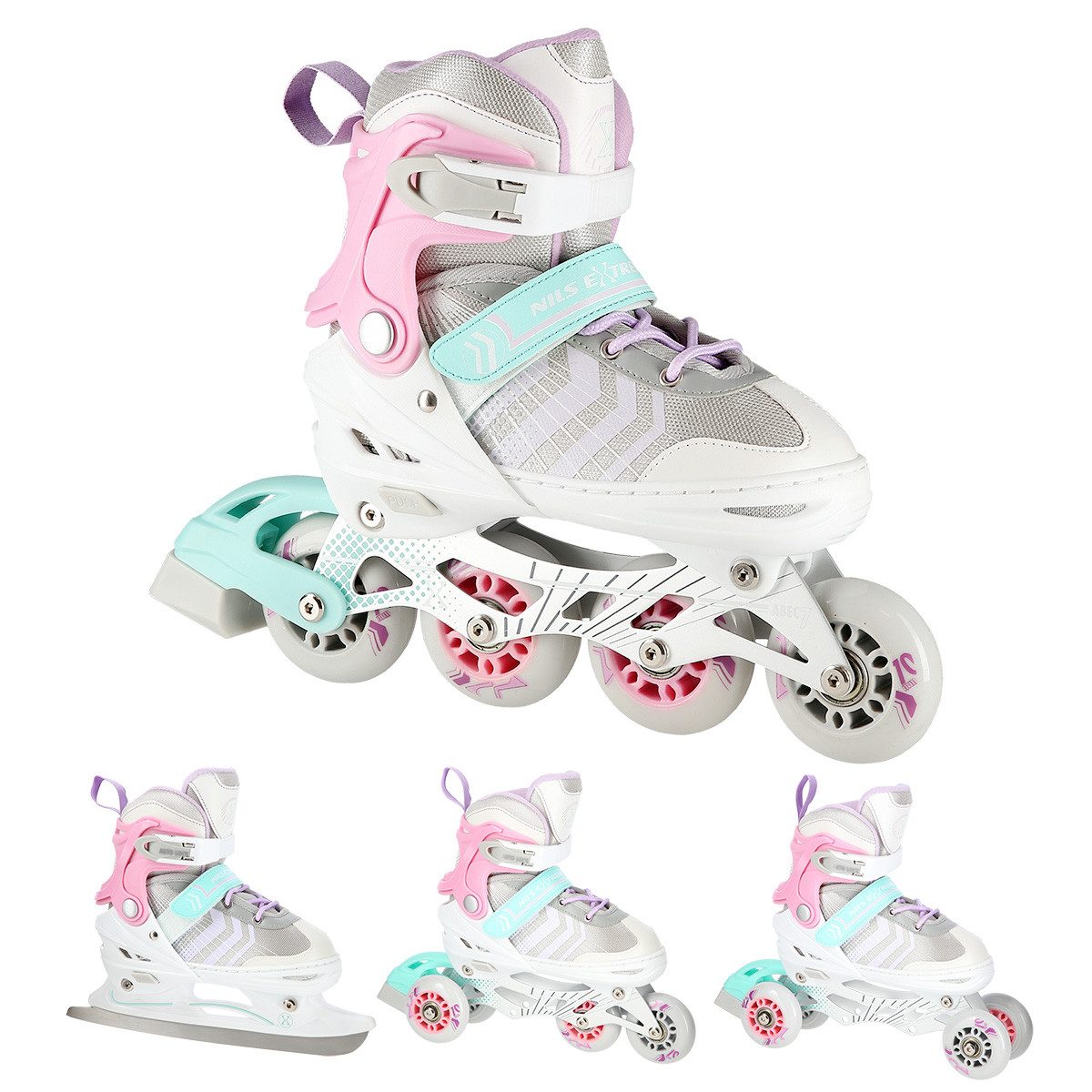 NILS EXTREME Inlineskates 4-IN-1 Inliner Ковзани Rollschuhe wechselbare Kufen, Verstellbare Розмір & verstellbare Рулони