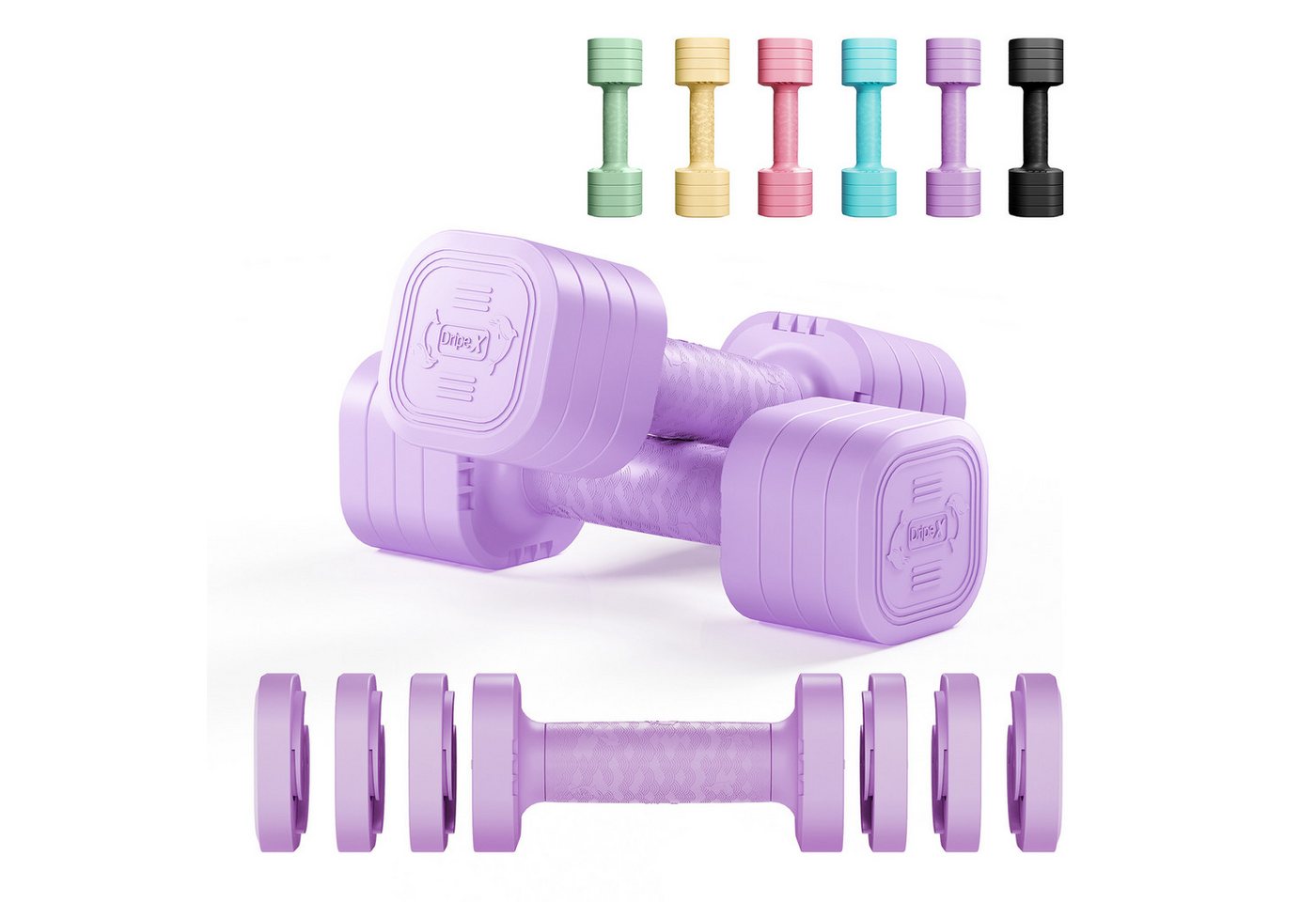 Dripex Hantel-Set verstellbare Hanteln Set 2er 2,5kg/5kg, justierbare 6 Hantelplatten