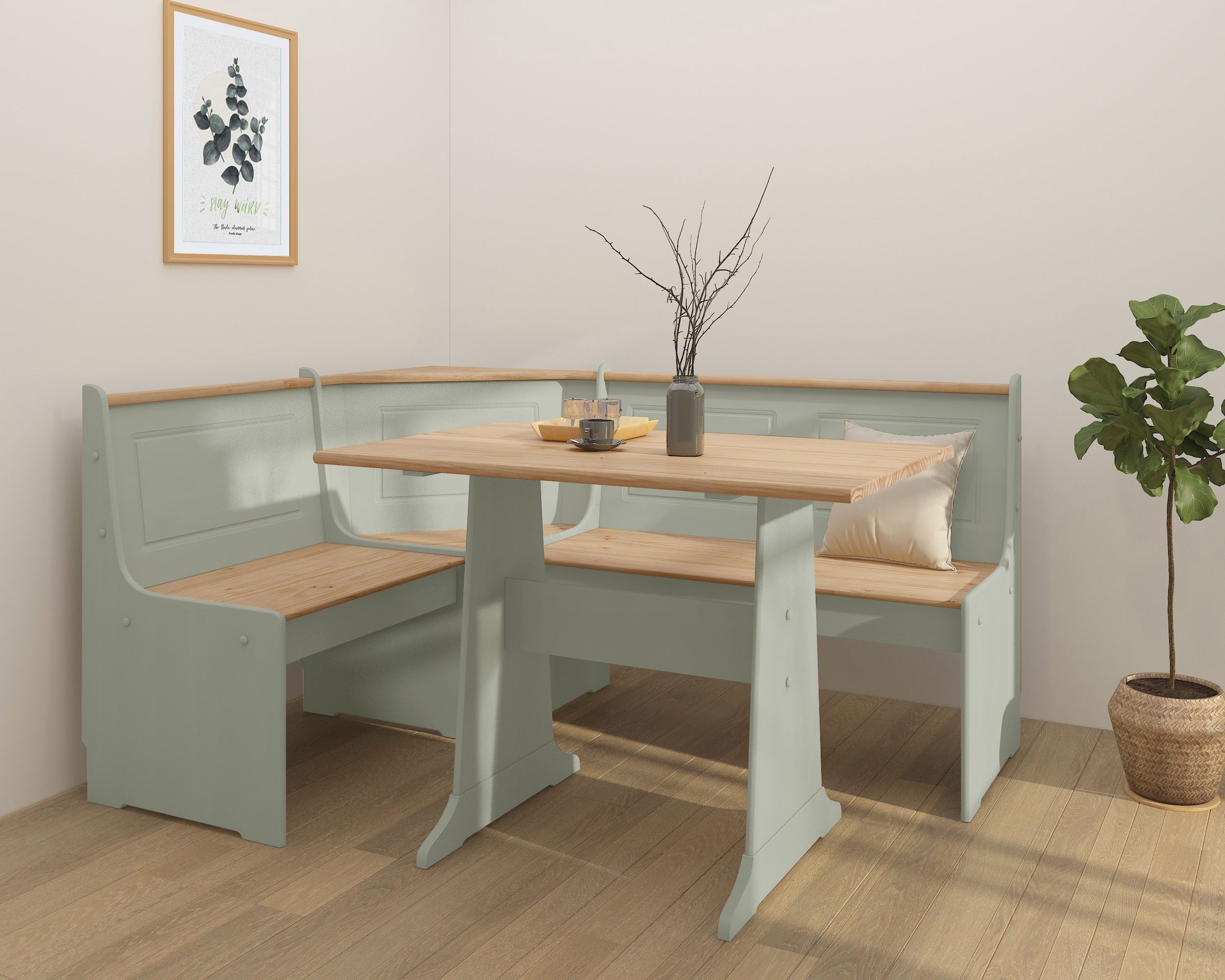 OTTO home Essgruppe Sascha, (2-tlg), aus massivem Kiefernholz, bestehend aus einer Truhen-Eckbank + Tisch