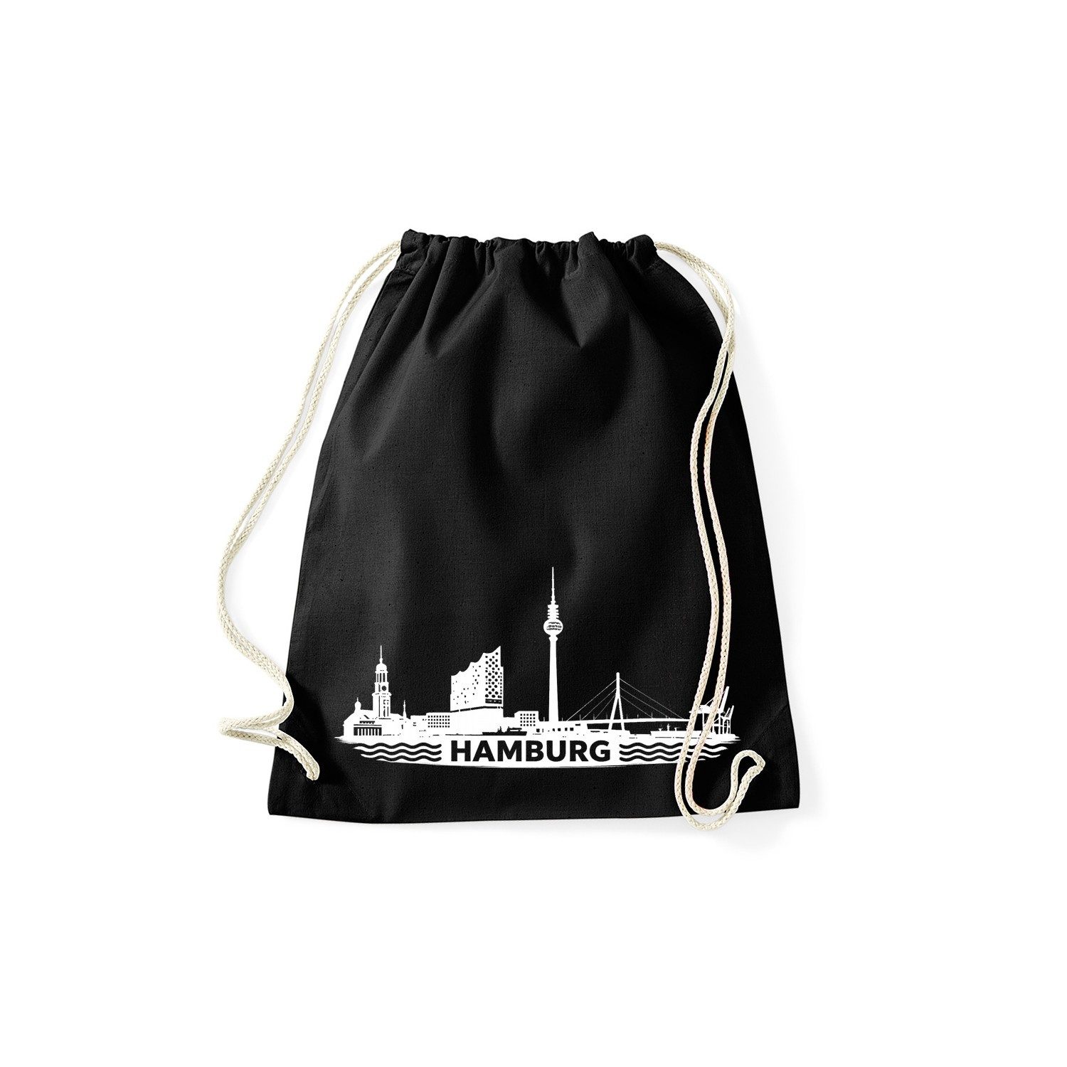 Blondie & Brownie Turnbeutel Hamburg Beutel mit Skyline Print für Hafen Fans im Alltag und Freizeit (Einzelstück, Einzelartikel), Hamburg Beutel Hafenstadt Panorama