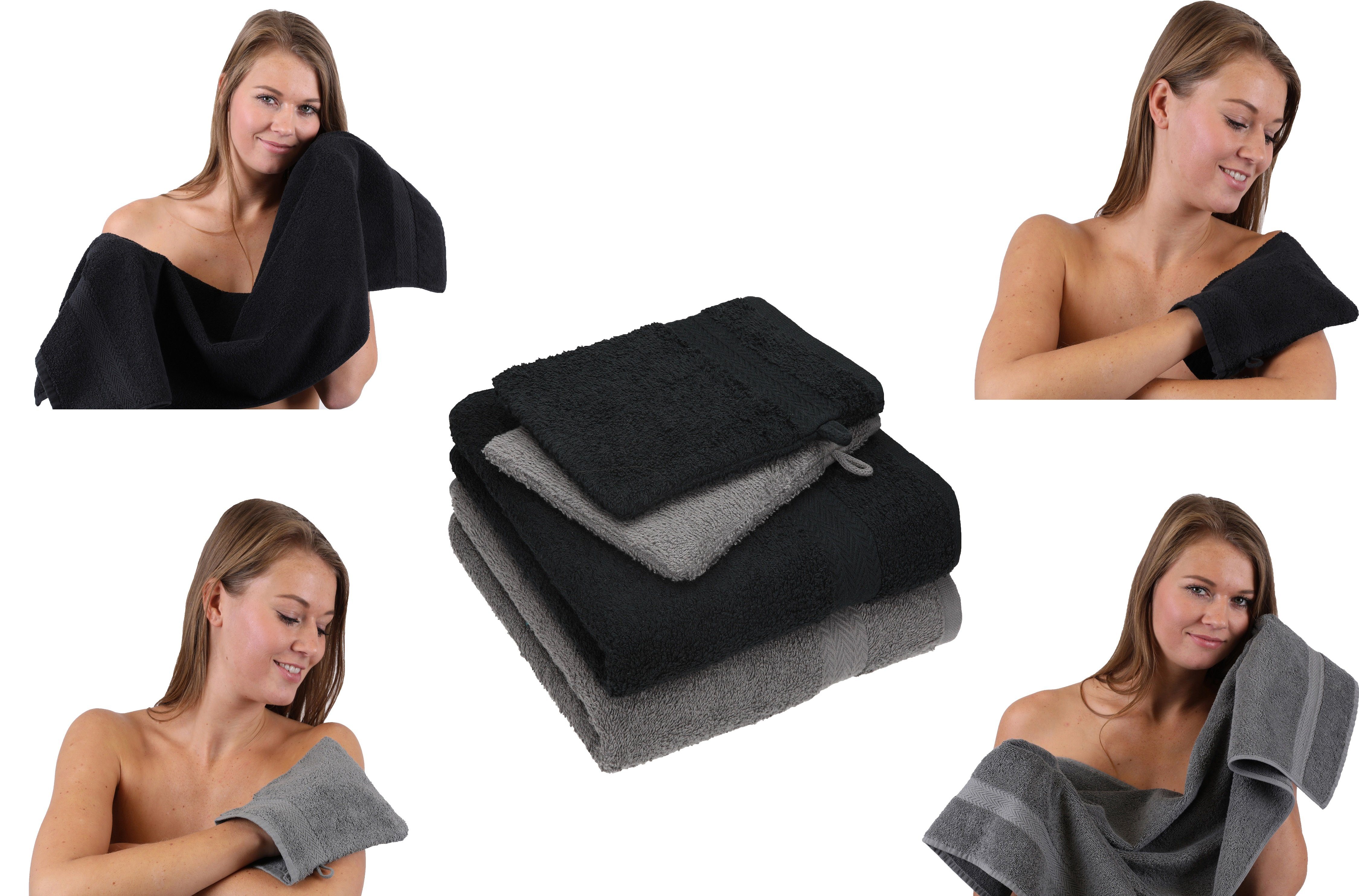 100% Handtücher Baumwolle 2 anthrazit Set Pack Handtuch 4 Happy Set Betz Baumwolle - TLG. 2 schwarz 100% Waschhandschuhe, grau Handtuch