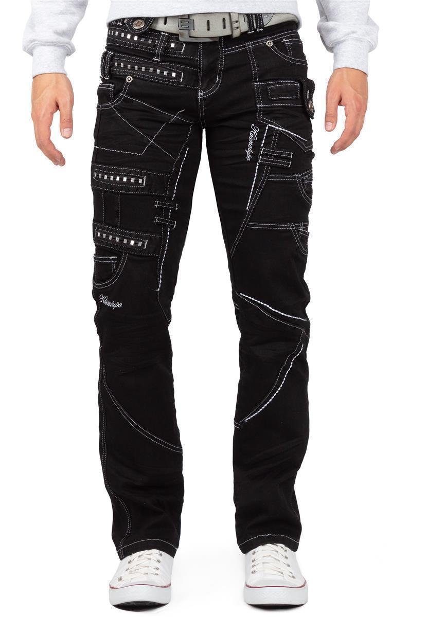 Kosmo Lupo 5-Pocket-Jeans Auffällige Herren Hose BA-KM001 mit Verzierungen und Nieten schwarz | Straight-Fit Jeans