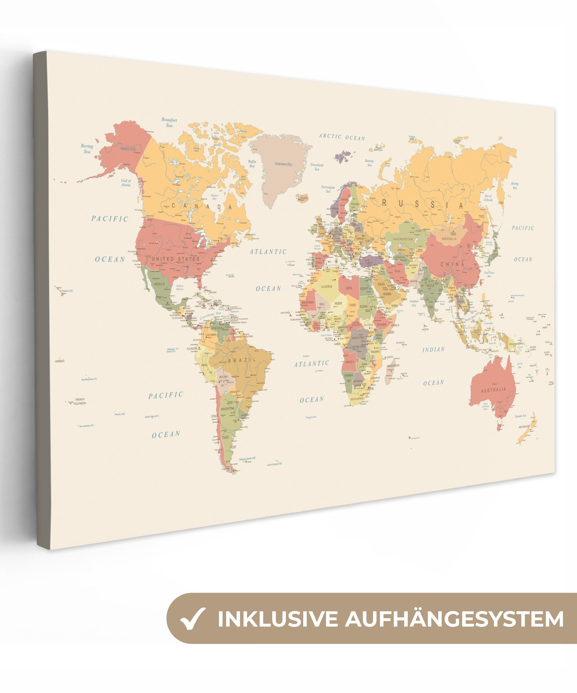 OneMillionCanvasses® Leinwandbild Weltkarte - Realistisch - Beige, Fotodruc günstig online kaufen