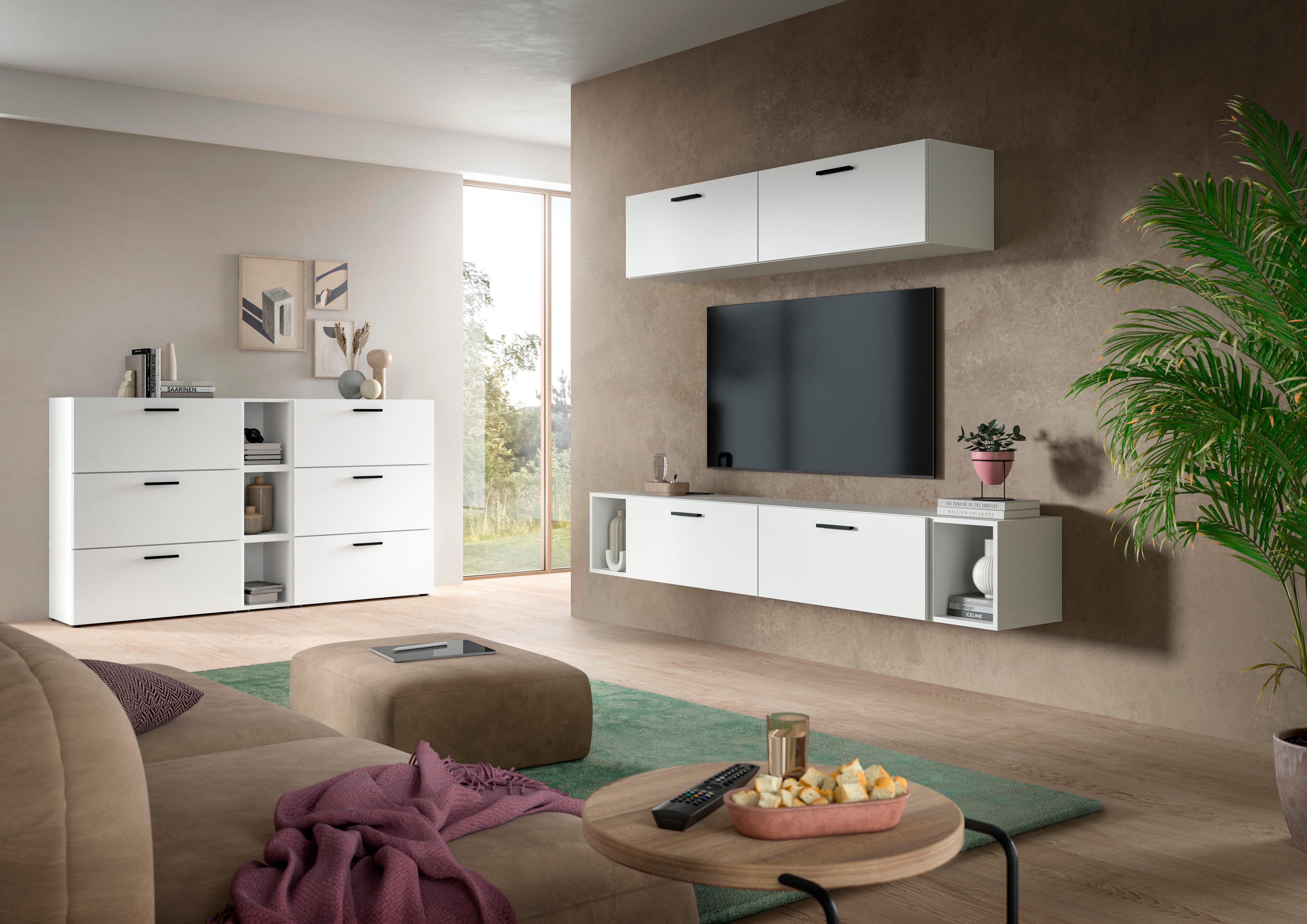Home affaire Schrank-Set ENESTE, 9-teilig, in verschiedenen Farben, individuell kombinierbar, (3-St., verschiedenste Kombinationmöglichkeiten, stehend oder hängend), Stauraumelement, Kombination, Wohnkombination, Schrankwand, Lowboard