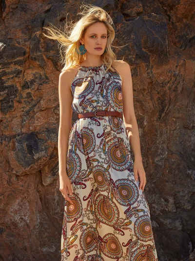 Apricot Sommerkleid mit Paisleymuster, in Neckholder-Design