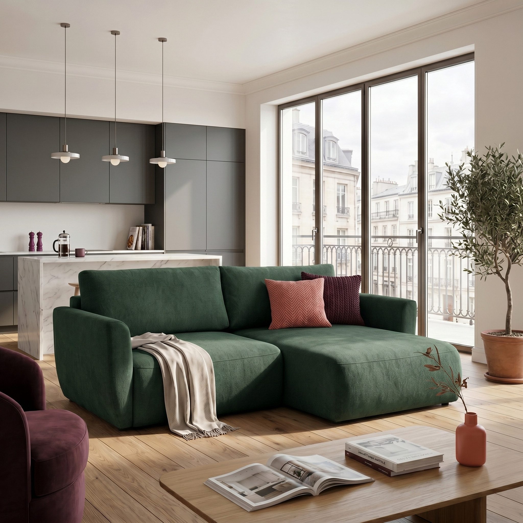 Muffo Ecksofa Bella mit Schlaffunktion Easy-Clean, mit Schlaffunktion und Bettkasten 230x165 cm, mit Armlehnen und Stauraum