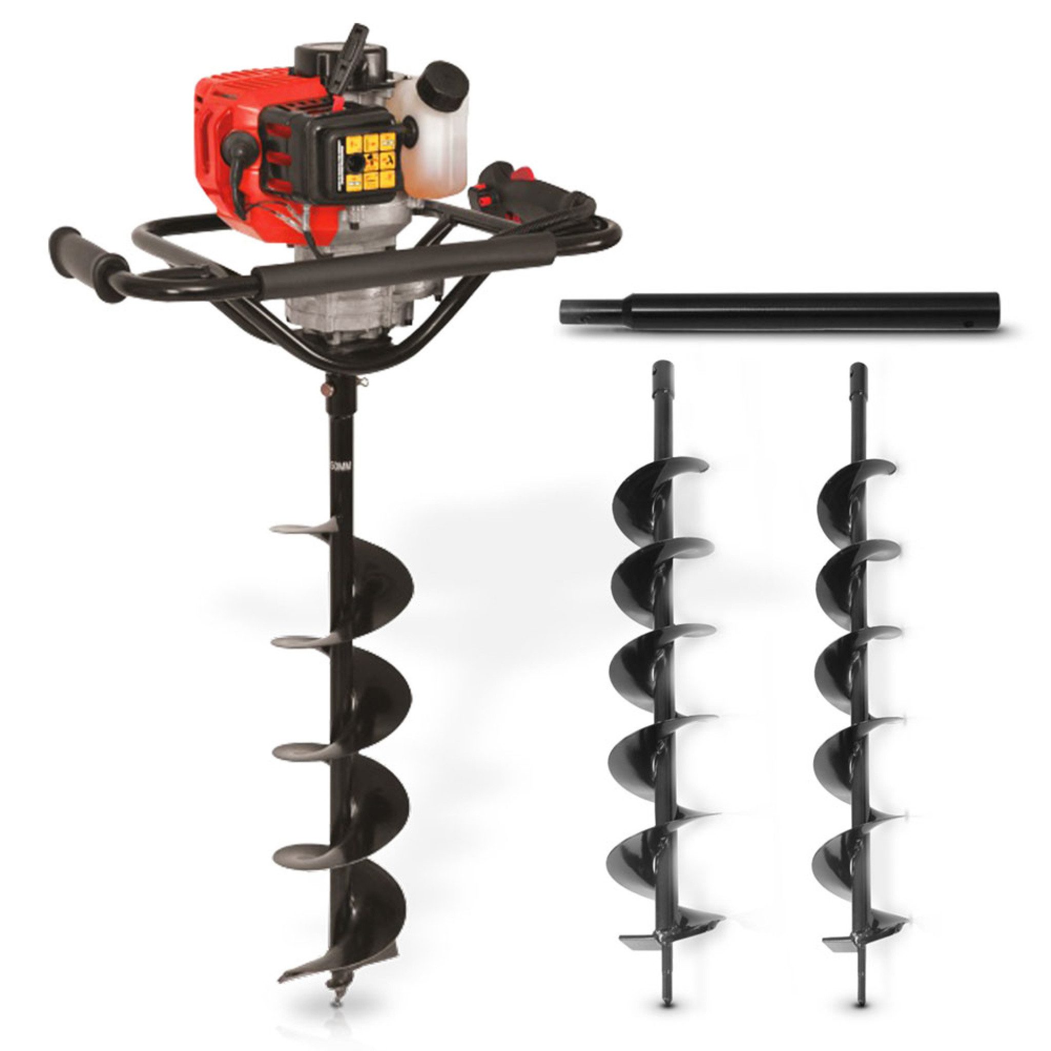 Hecht Erdbohrer Set mit 100mm, 150mm, 200mm Bohrer, 2,4 PS, 1,8 kW, max. 160 U/min, 160 U/min, Robust und leistungsstark