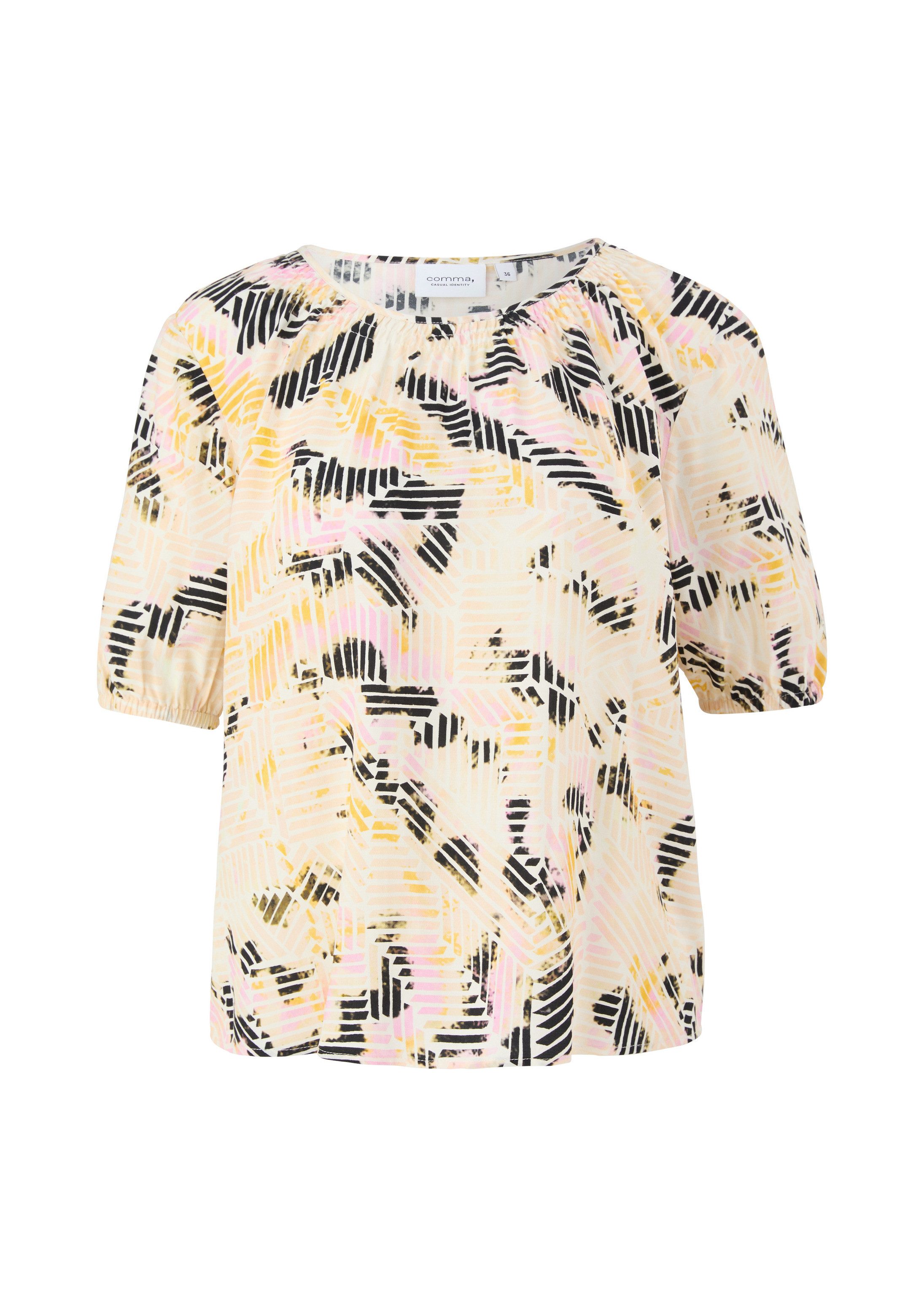 comma Kurzarmbluse Bluse Bluse mit Smok-Detail