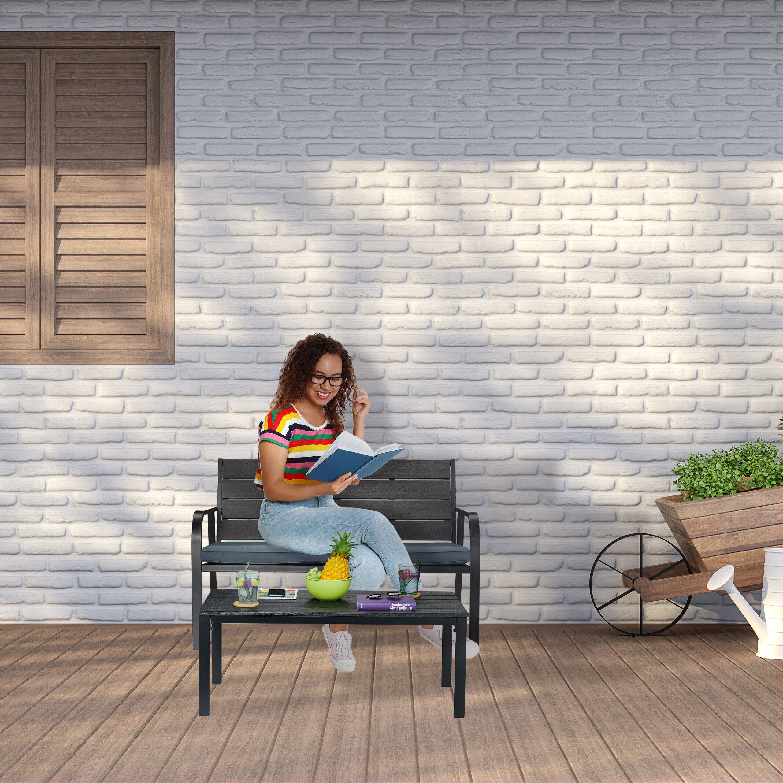 relaxdays Gartenbank mit Sitzauflage
