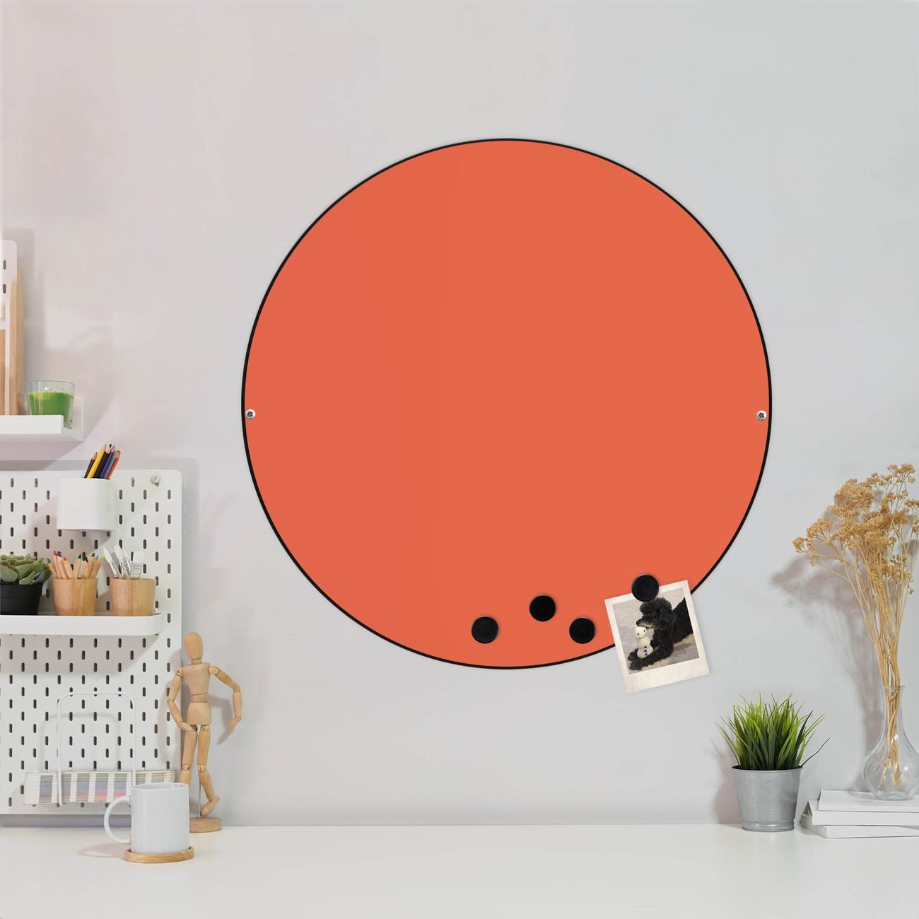 banjado Magnettafel Stahl Rund Orange, (inkl. 4 Magnete, Runde Stahlmagnettafel)