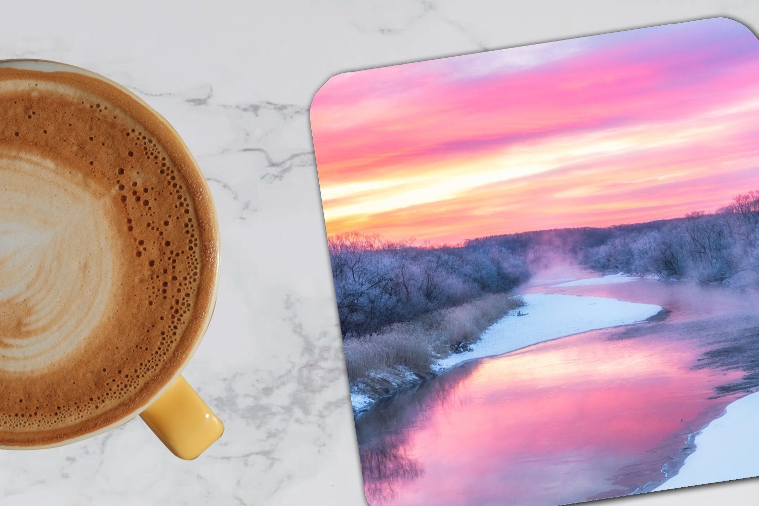 MuchoWow Glasuntersetzer für Untersetzer, Korkuntersetzer, Zubehör ruhigen Himmel Bunter Glasuntersetzer, Winterlandschaft, Tasse Tischuntersetzer, Gläser, über einer 6-tlg