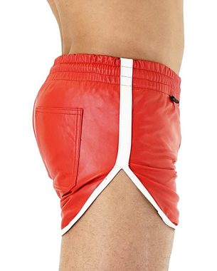 BOCKLE Boxershorts Bockle® Leather Shorts RED PUSH-STRAP Lederhose rot kurte Leder Pants