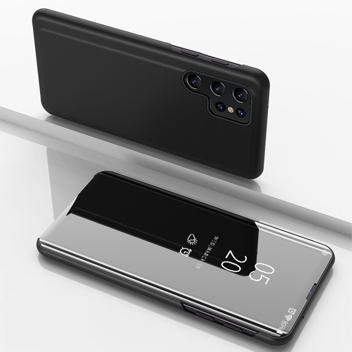 Wigento Handyhülle Für Samsung Galaxy S24 Ultra View Spiegel Smart Cover Wake UP Hülle