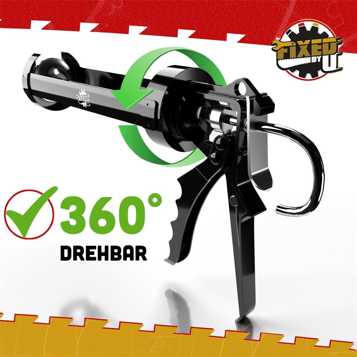 FixedByU Kartuschenpistole 2k Kartuschenpresse Metall Silikonpistole mit 18:1 Übersetzung, (für Standard Kartuschen bis 310ml)