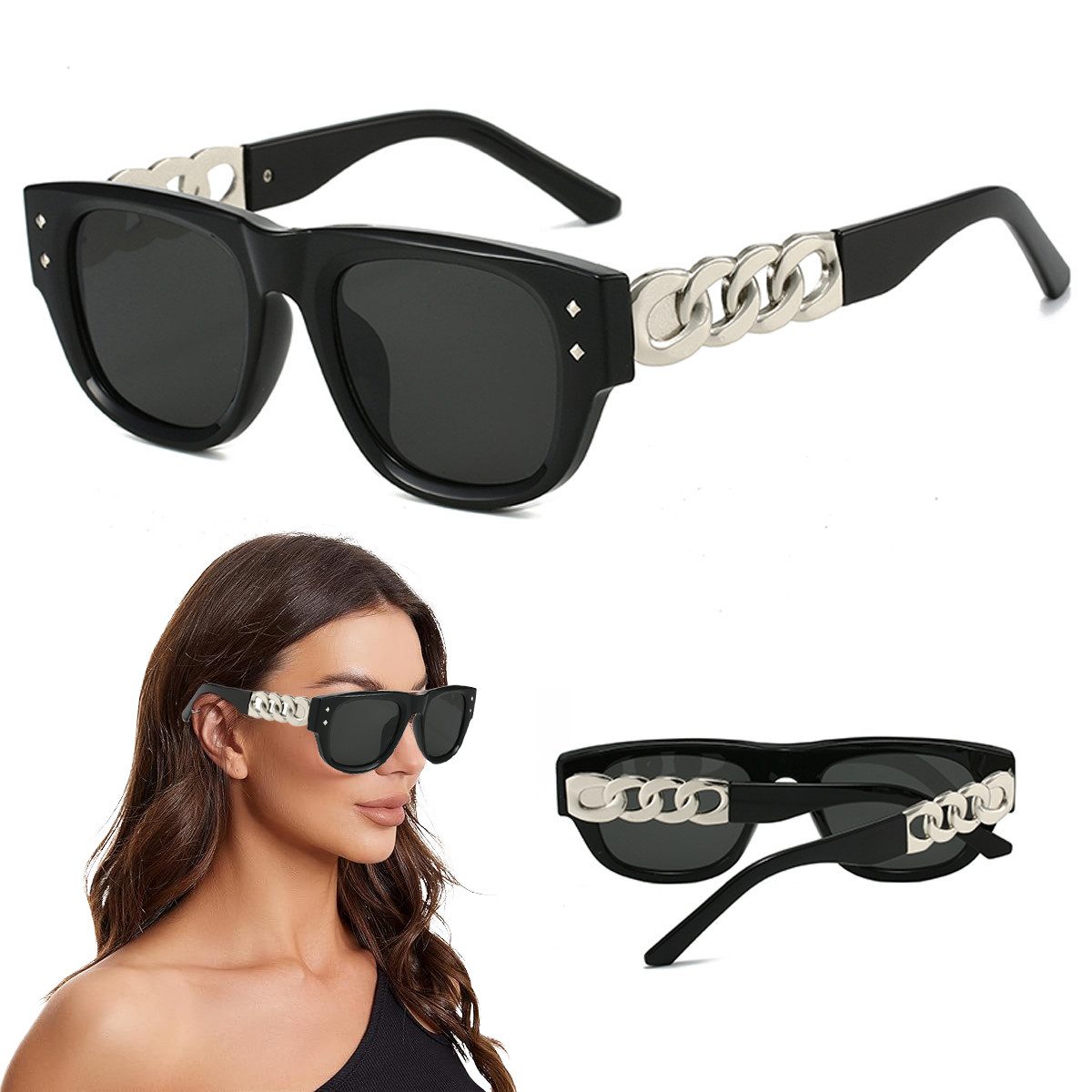 Sonnenbrille Sonnenbrille Damen-Sonnenbrille Quadrat UV400 mit Metallverzierung